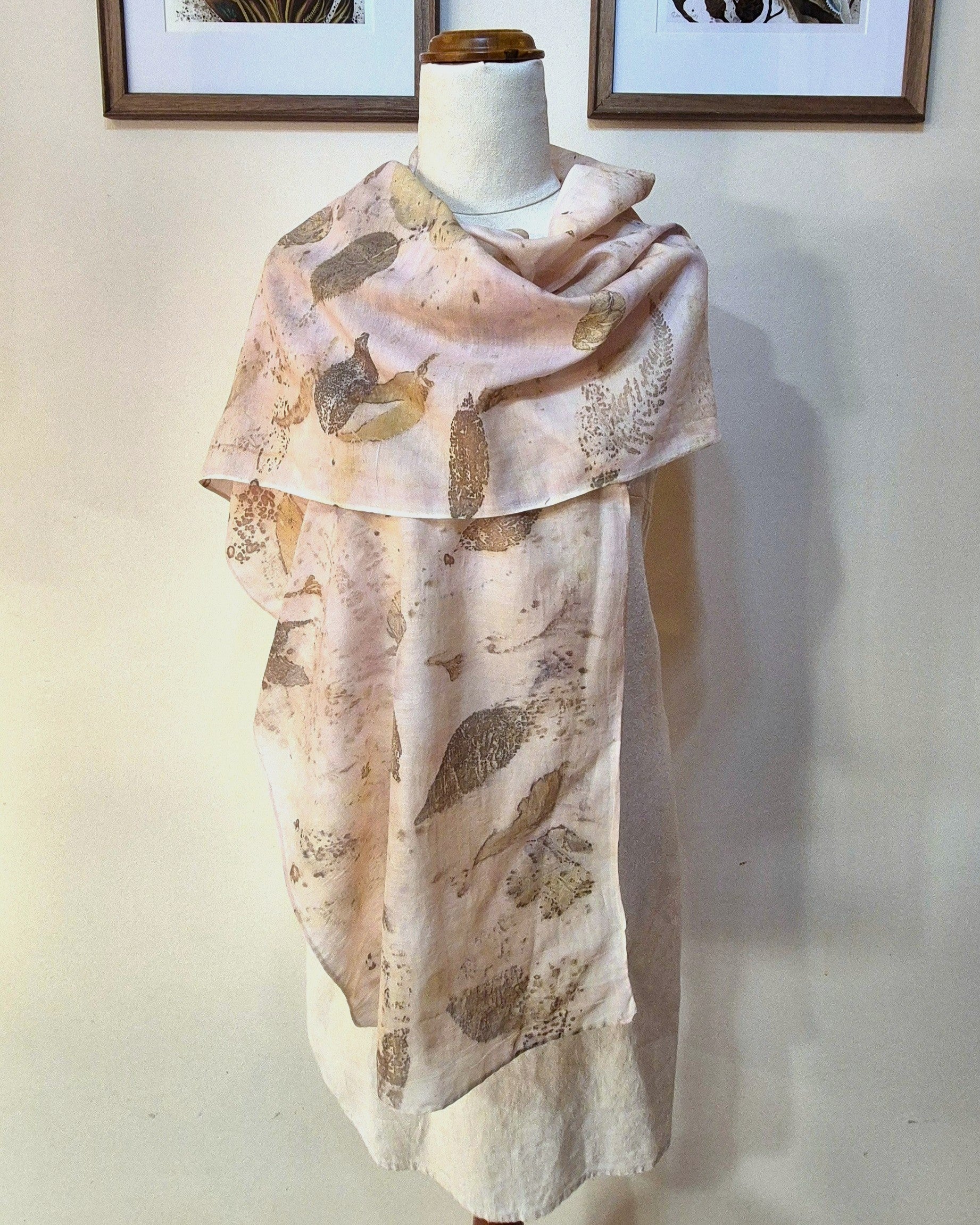 The  Coral - Cotton/Silk Blend Ecoprint Scarf/Wrap