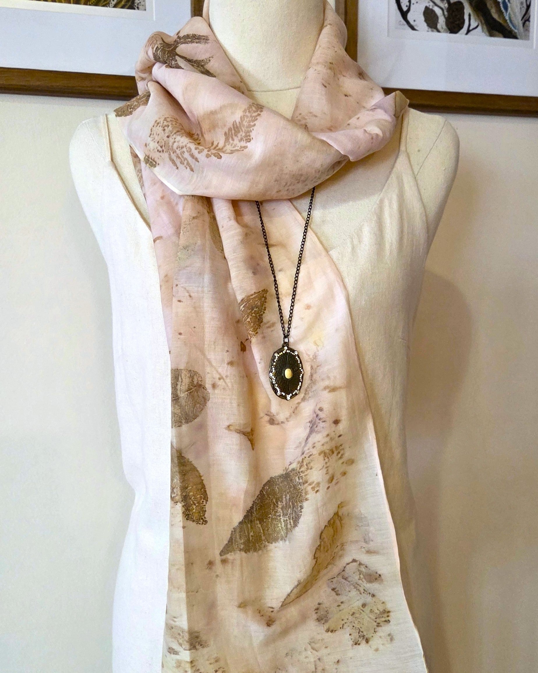 The  Coral - Cotton/Silk Blend Ecoprint Scarf/Wrap