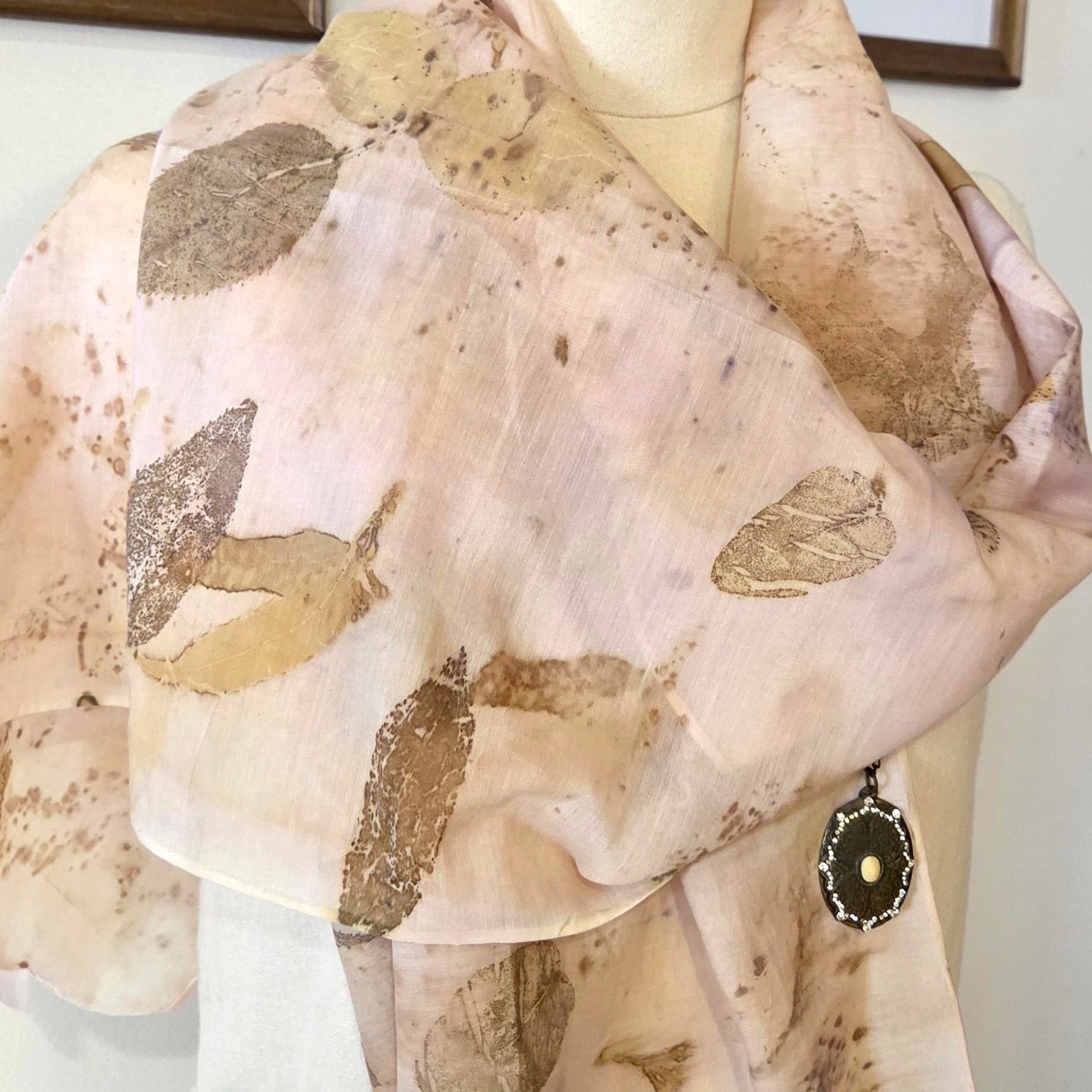 The  Coral - Cotton/Silk Blend Ecoprint Scarf/Wrap