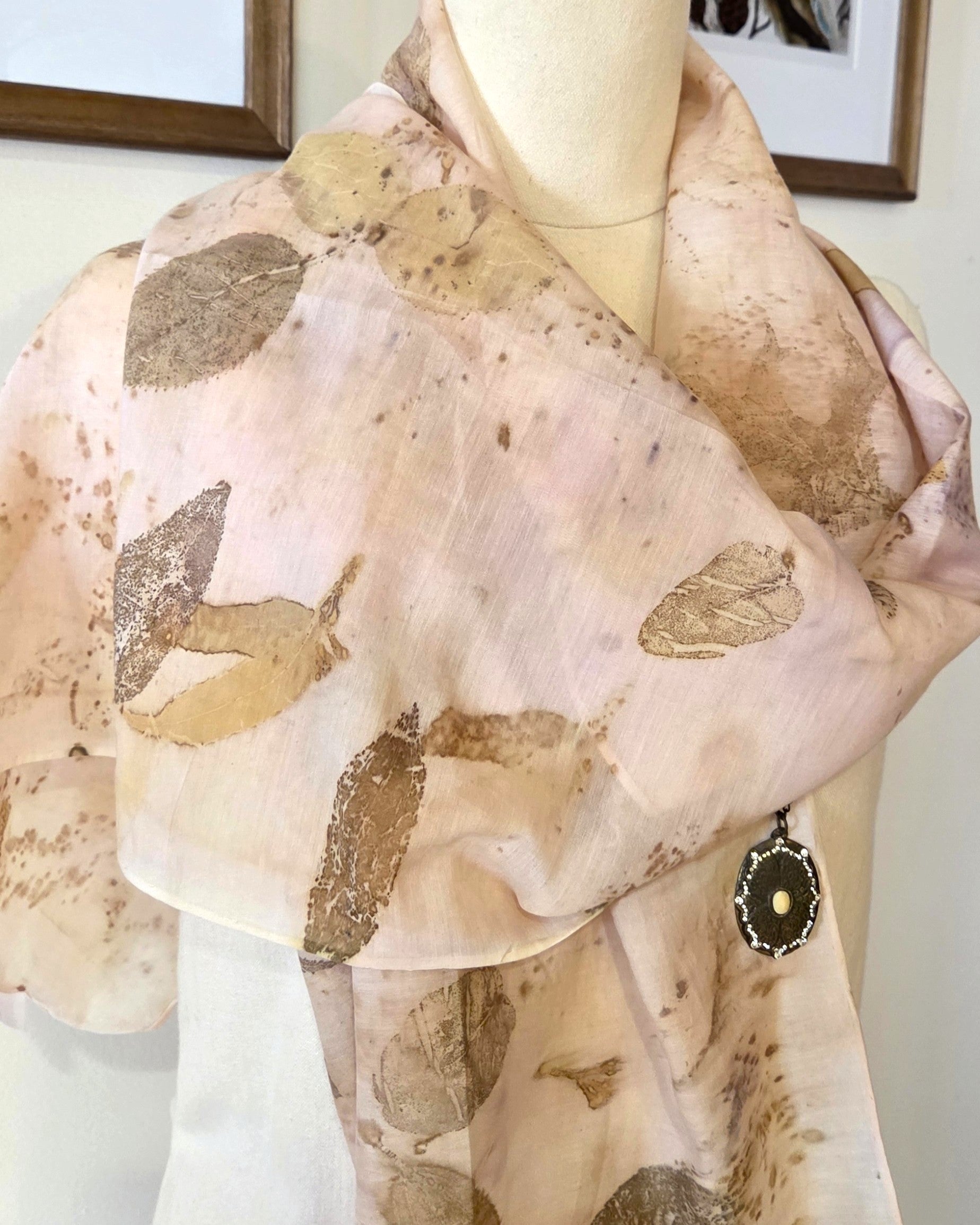 The  Coral - Cotton/Silk Blend Ecoprint Scarf/Wrap