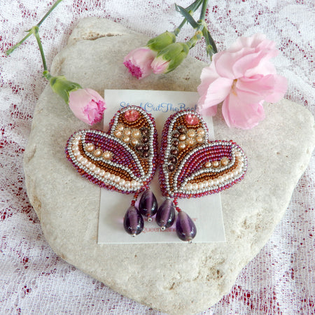 Bead Embroidered Heart Earrings