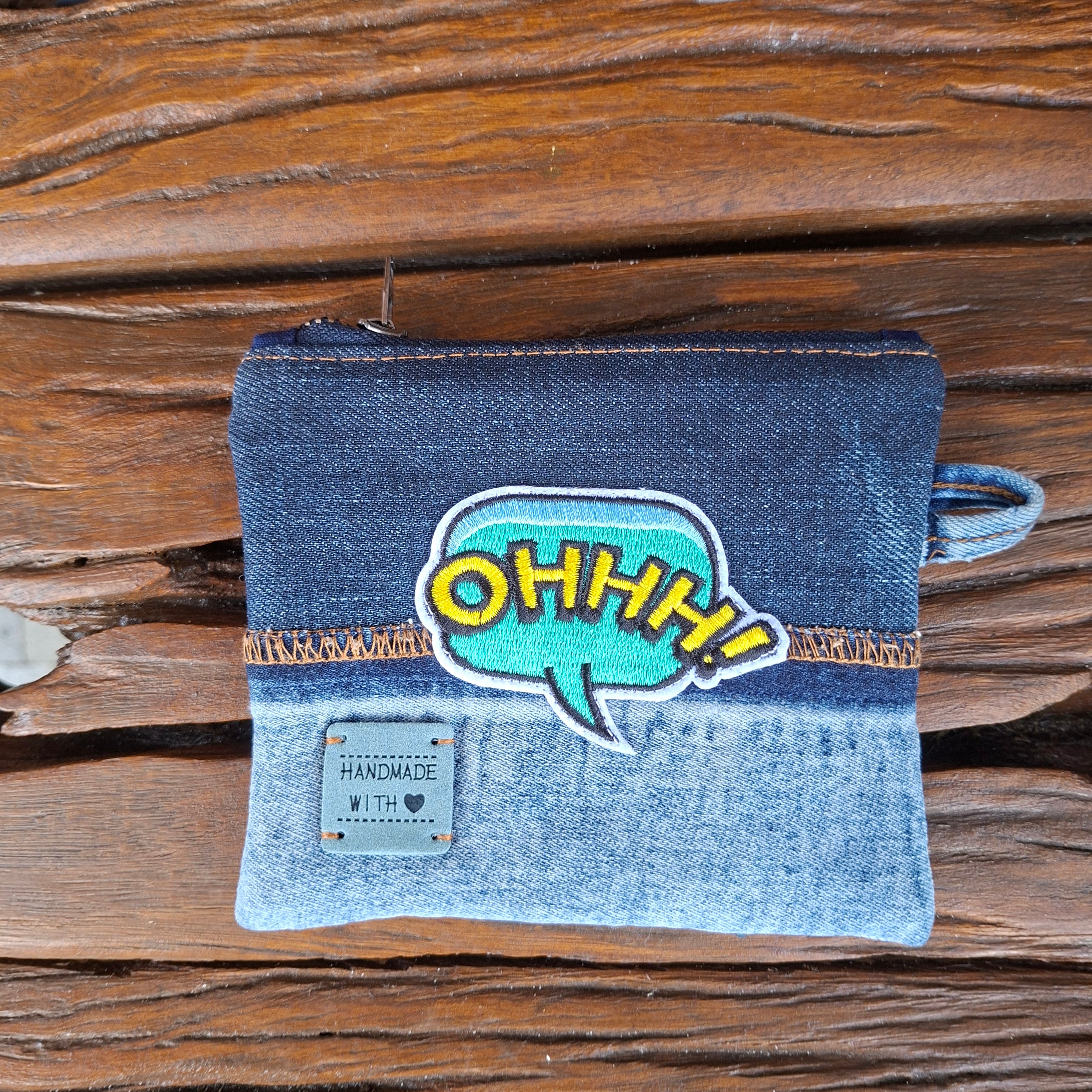 Recycled Denim Flat 'Ohhh!' Zipper Pouch