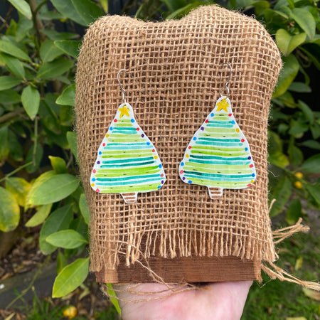 Christmas Tree Earrings – Hand-painted Brass Jewellery