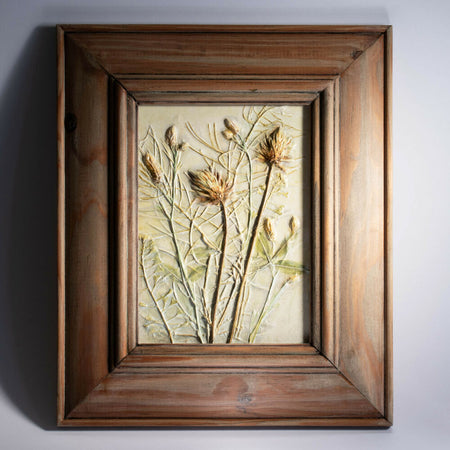 Framed Botanical Bas Relief, Wildflower Plaster Wall Art