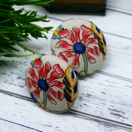 Floral Fabric Button Earrings