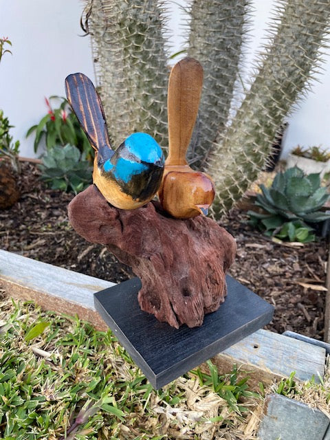 Hand Carved Wooden Wren Pair