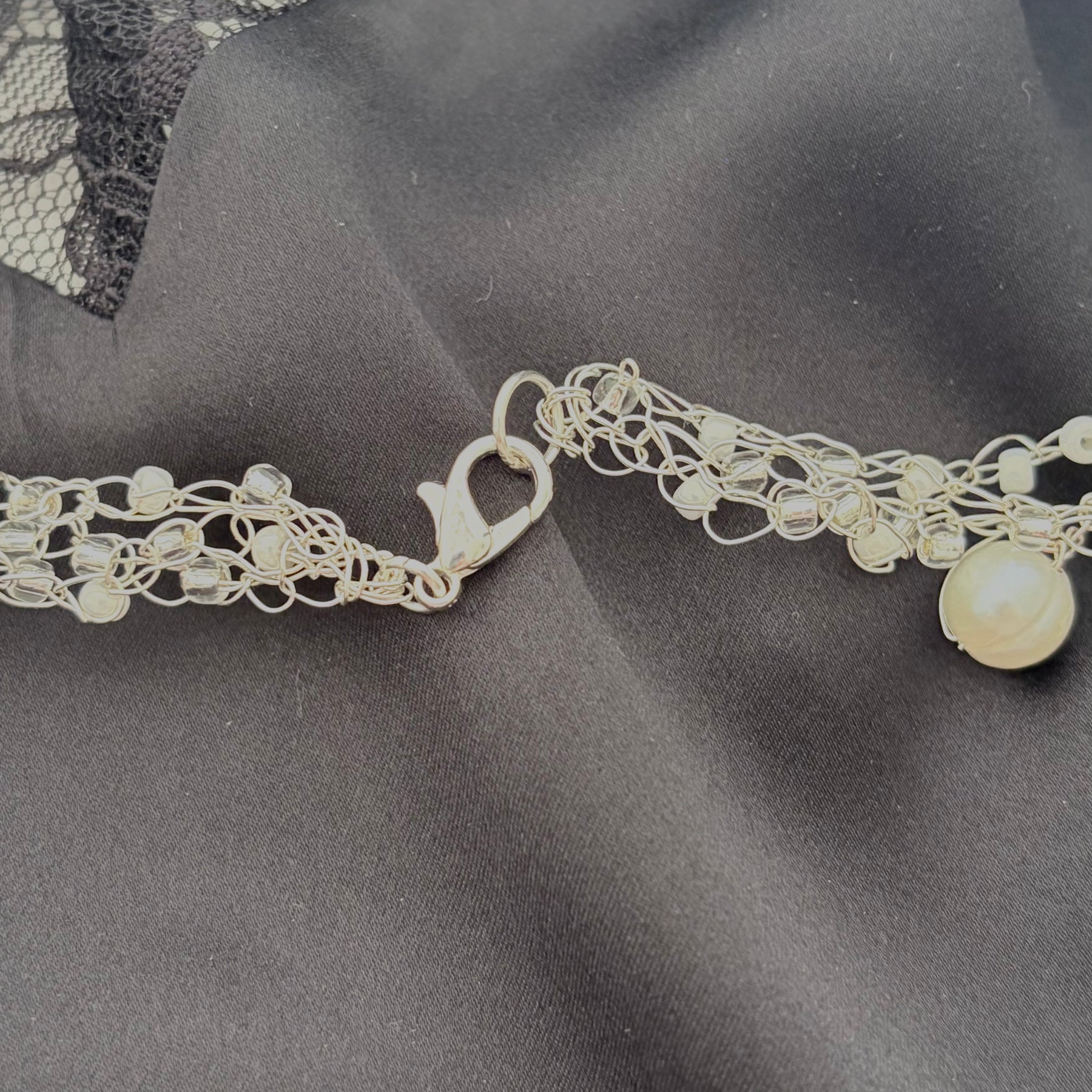 “The Snow Queen” Crochet Pearls & Crystals Necklace