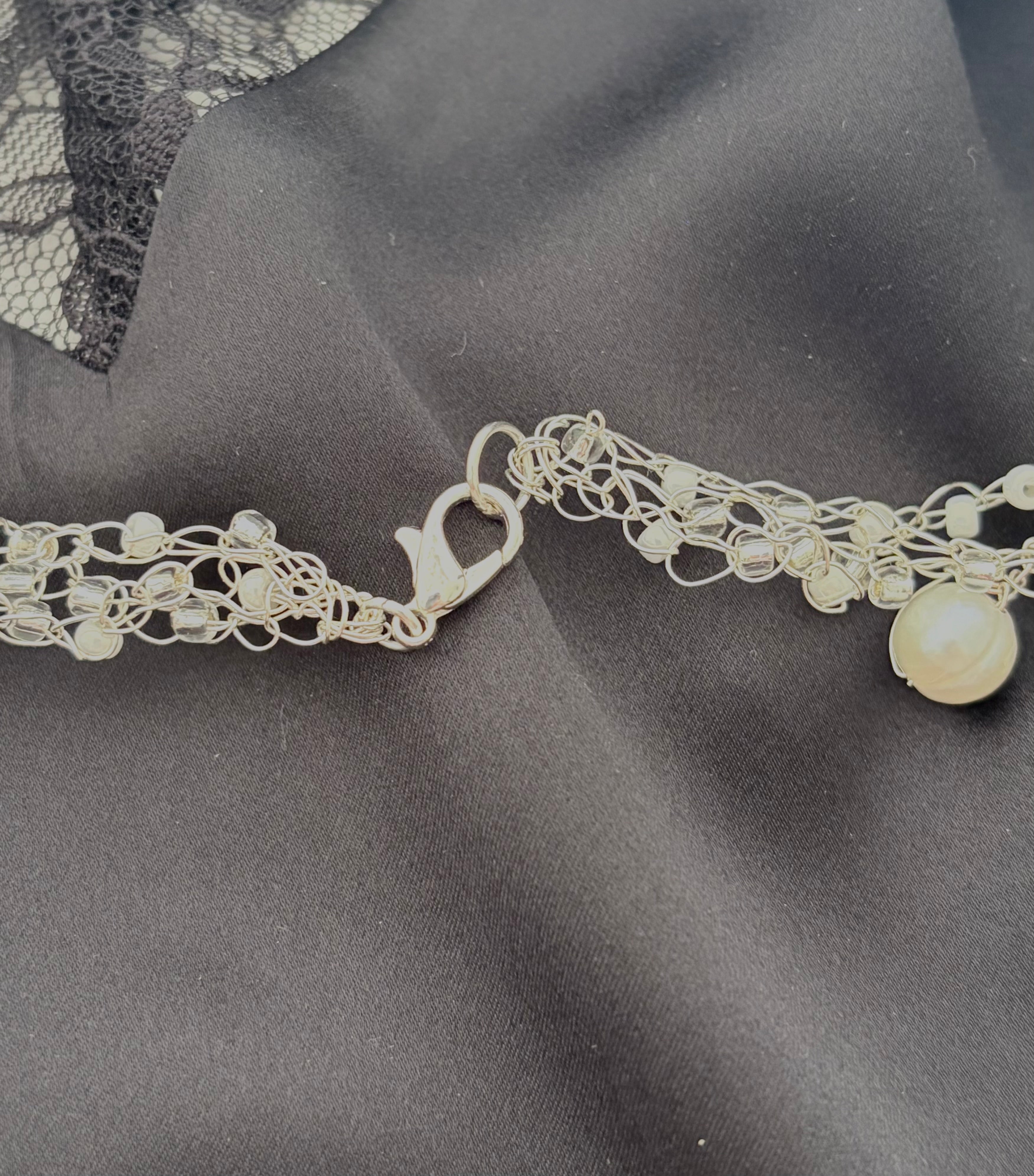 “The Snow Queen” Crochet Pearls & Crystals Necklace