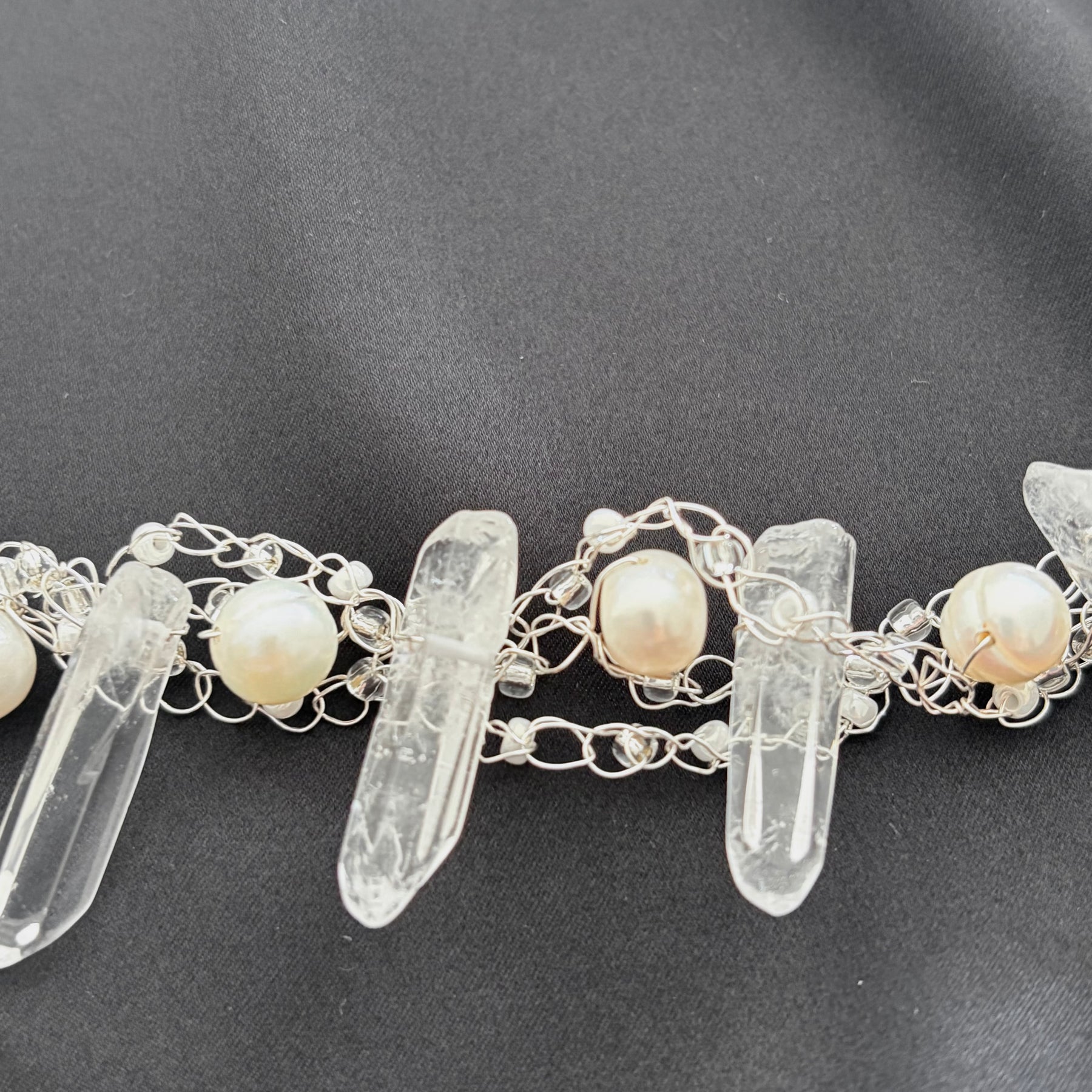 “The Snow Queen” Crochet Pearls & Crystals Necklace