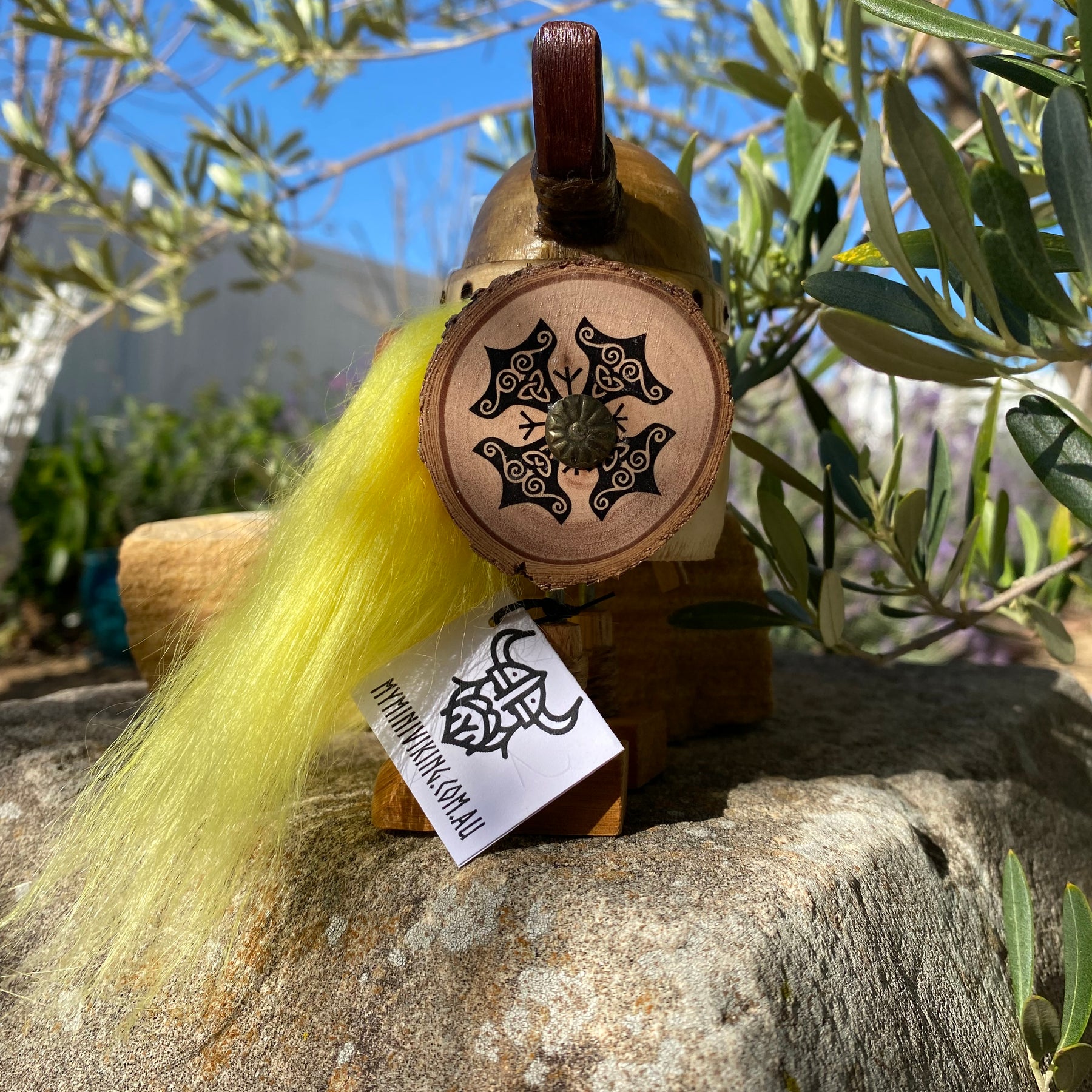 Handmade Wooden Viking Figure with Yellow Beard – Recycled Australian Timber Decor