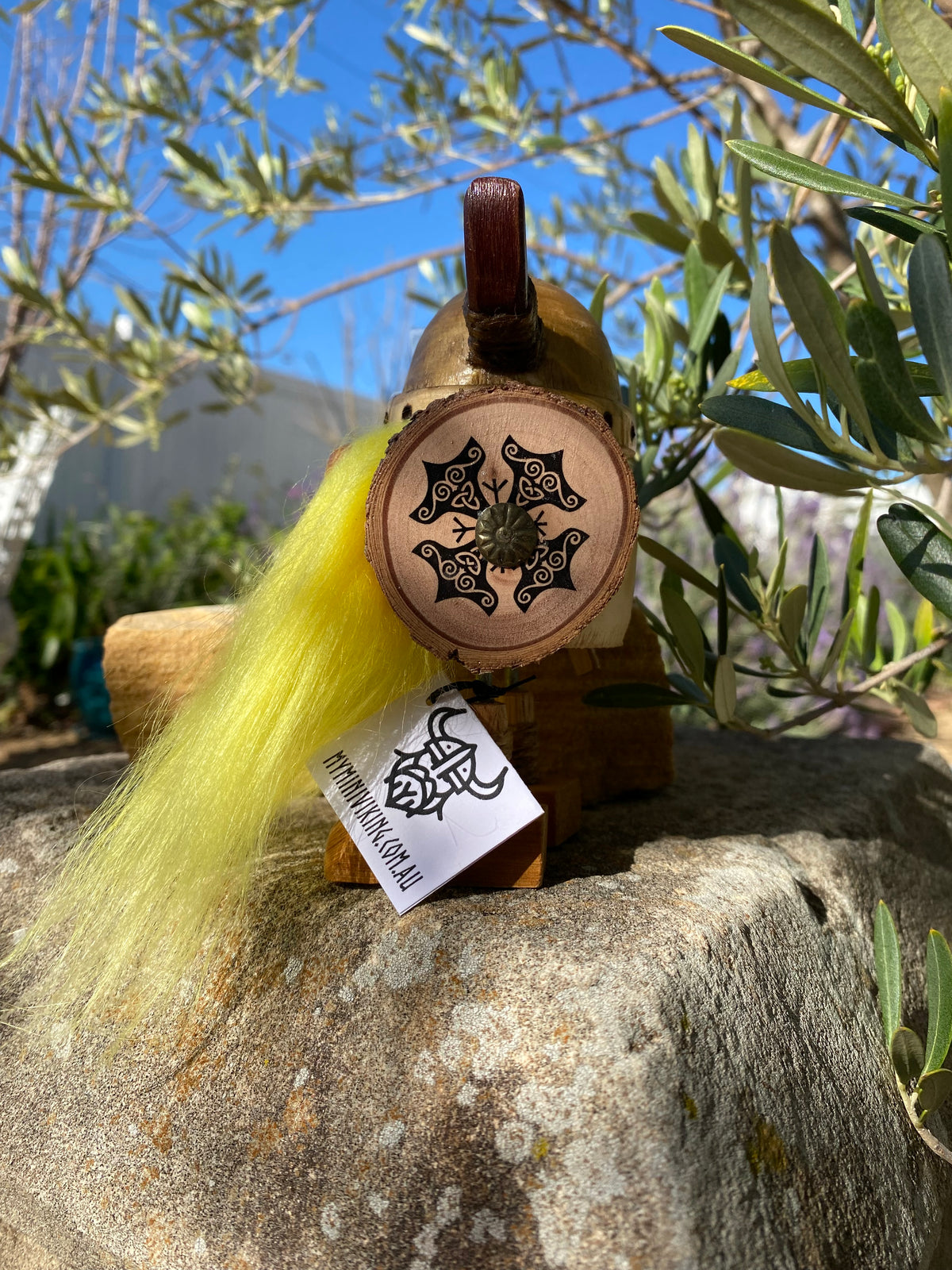 Handmade Wooden Viking Figure with Yellow Beard – Recycled Australian Timber Decor