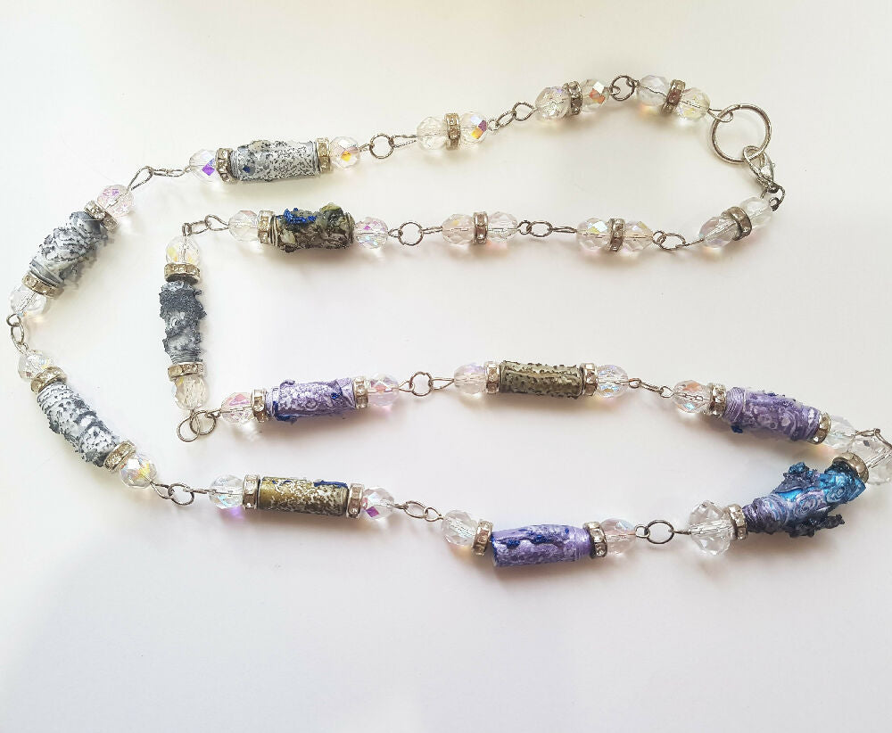 Beaded necklace Multicolored Tyvek and glass beads