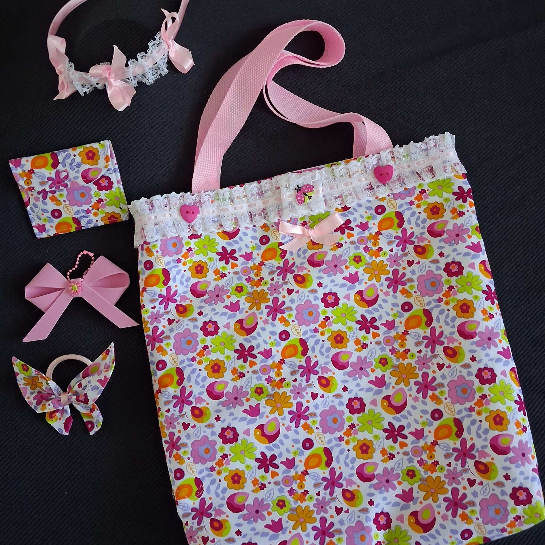 Children's Tote Bag, Purse, Bag Charm and Hair Accessories