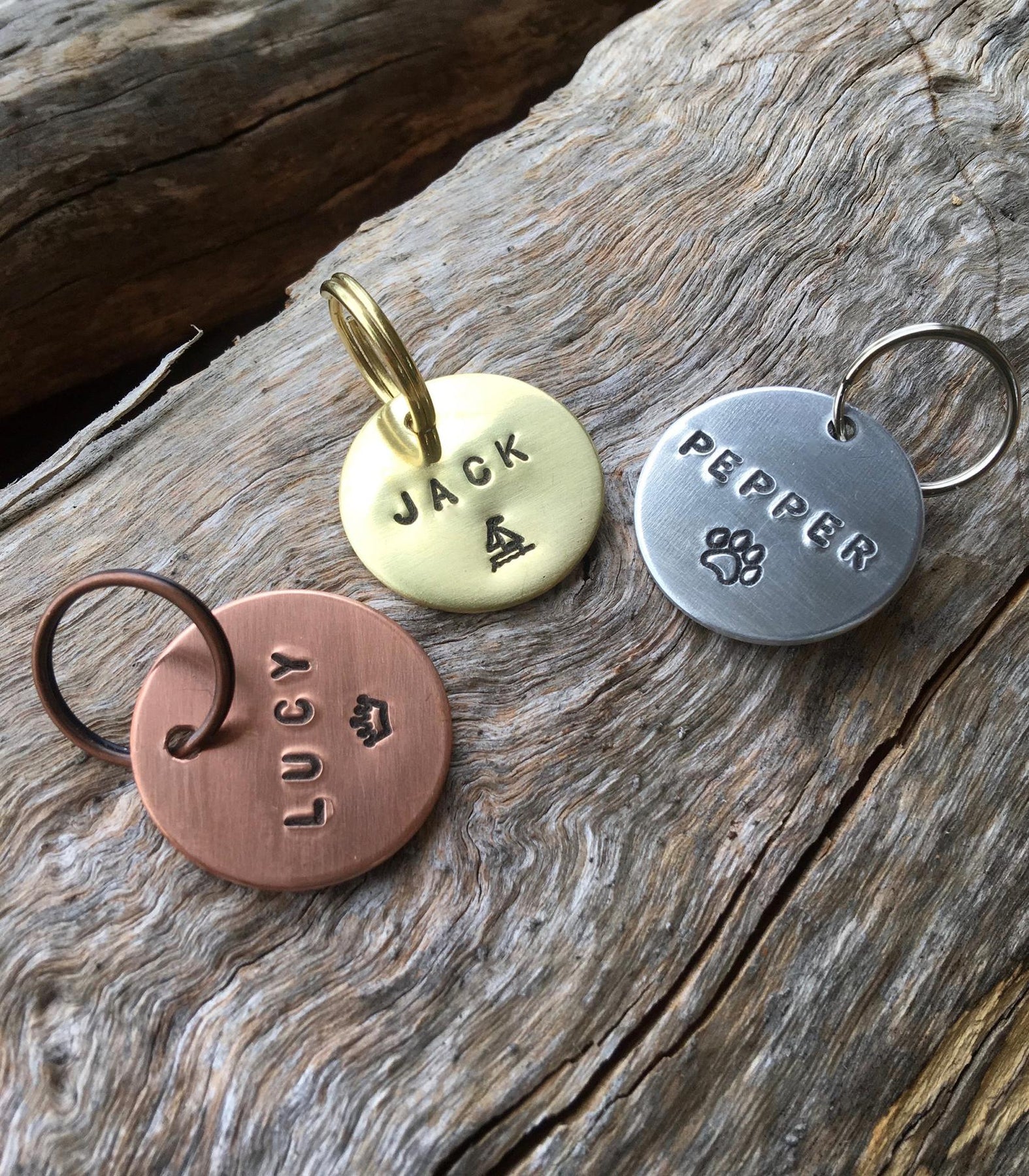 Hand Stamped ID tag Dog Cat Copper Brass or Aluminium