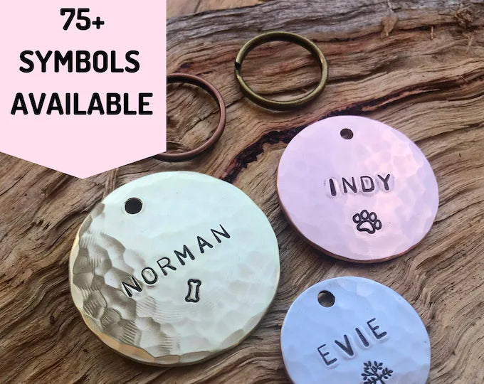 Hand Stamped Hand Hammered ID tag Dog Cat