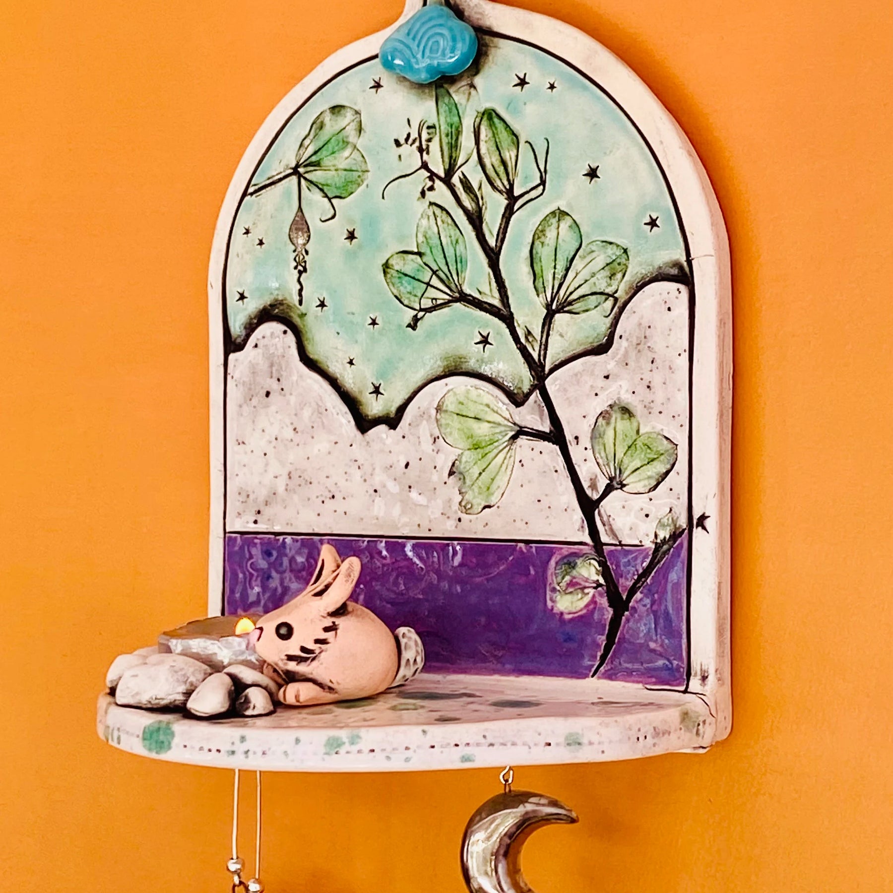 Whimsical Wall Shelf/Shrine/Altar with a Bunny