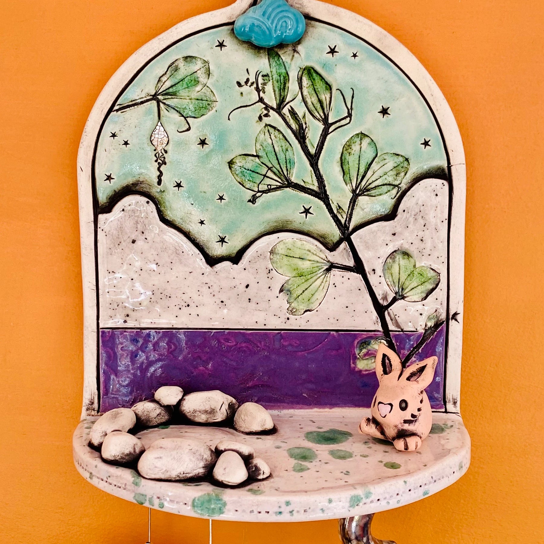 Whimsical Wall Shelf/Shrine/Altar with a Bunny