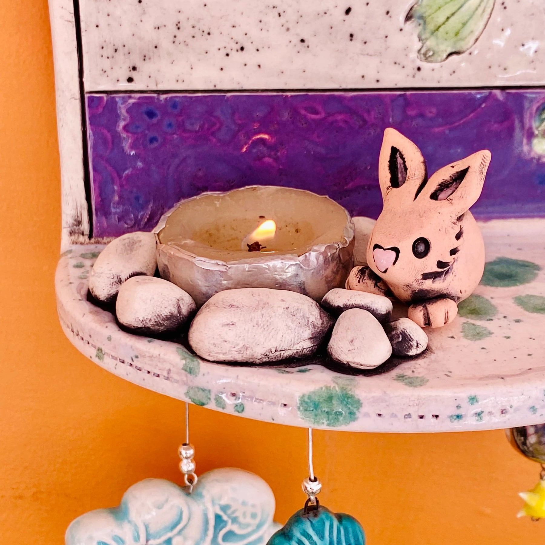 Whimsical Wall Shelf/Shrine/Altar with a Bunny