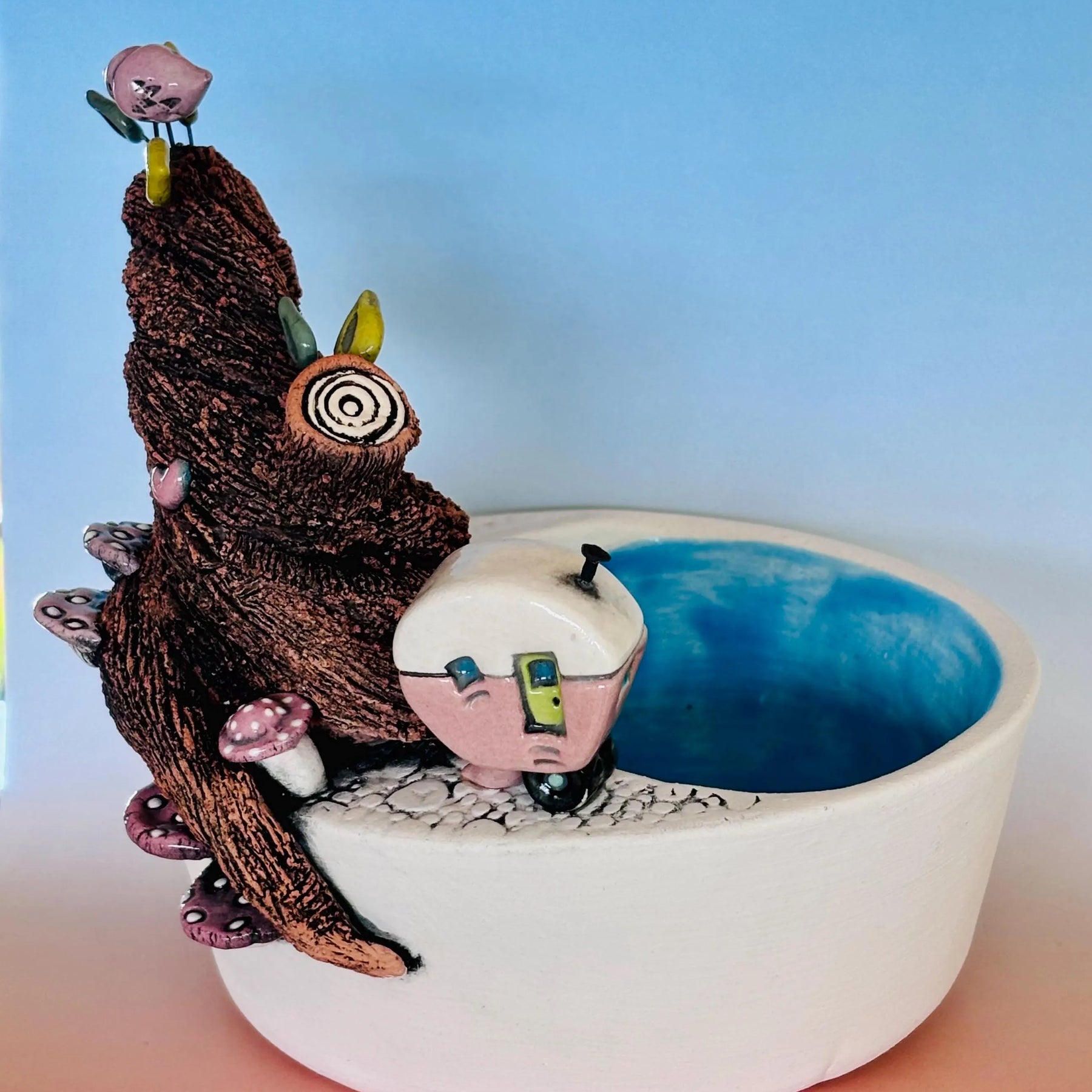 Handmade Earthenware Nature Scene Planter with a Tasmanian Devil