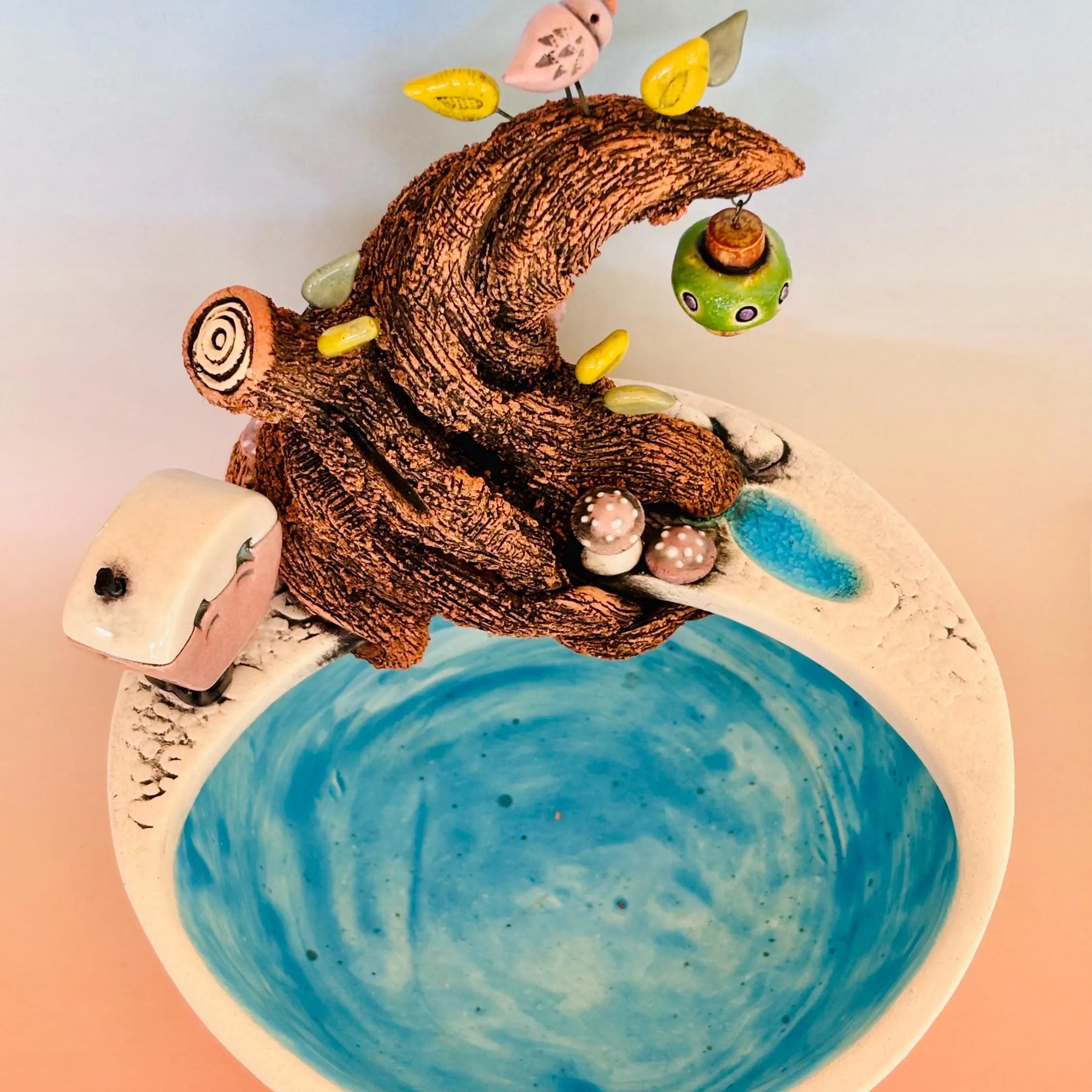 Handmade Earthenware Nature Scene Planter with a Tasmanian Devil