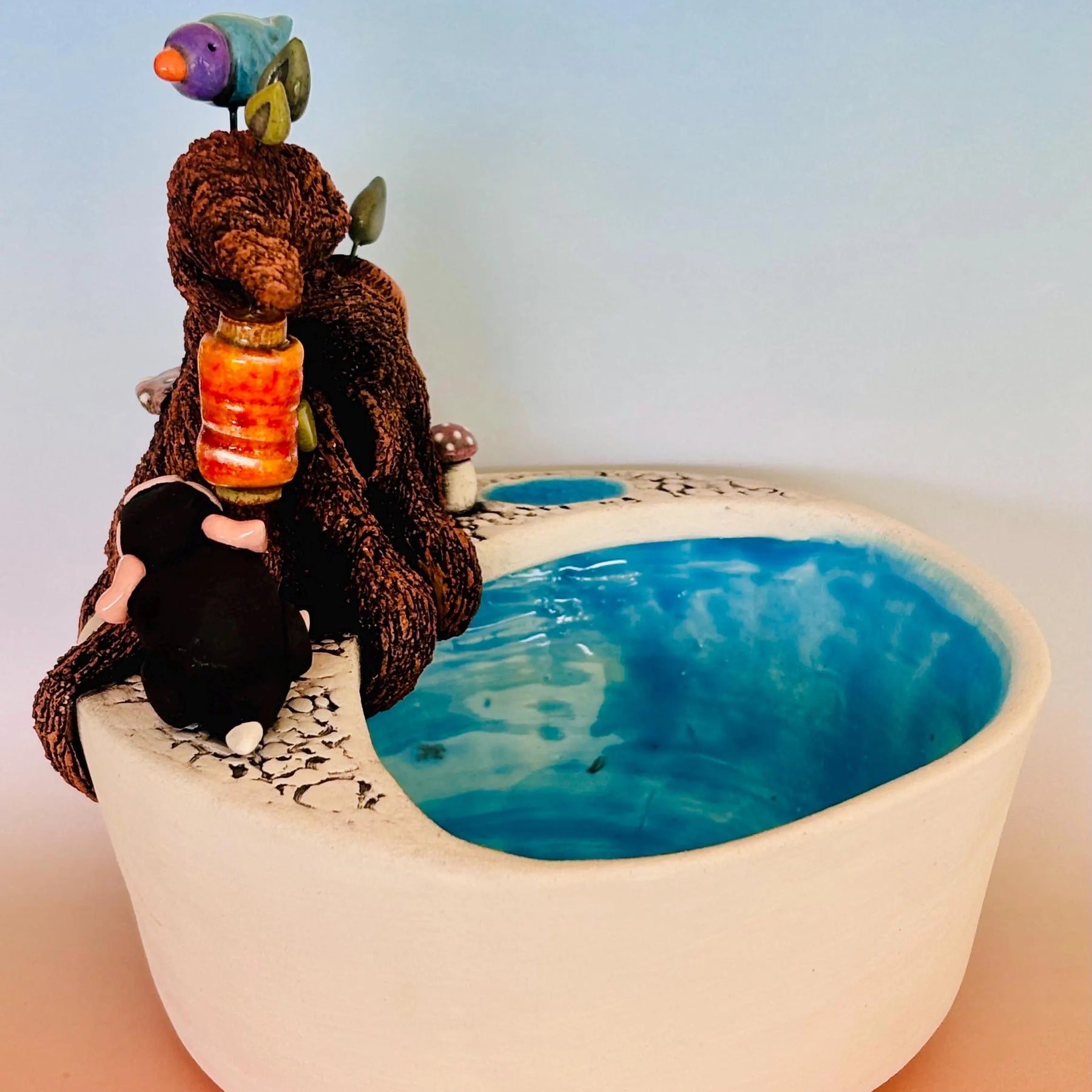 Handmade Earthenware Nature Scene Planter with a Tasmanian Devil