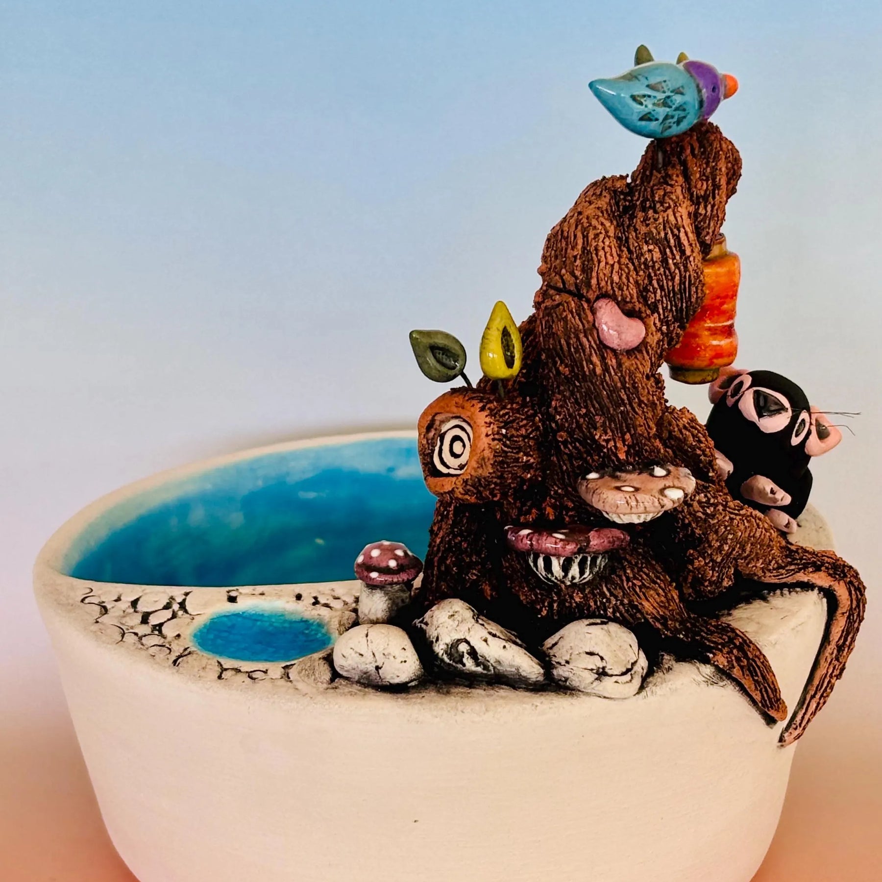 Handmade Earthenware Nature Scene Planter with a Tasmanian Devil