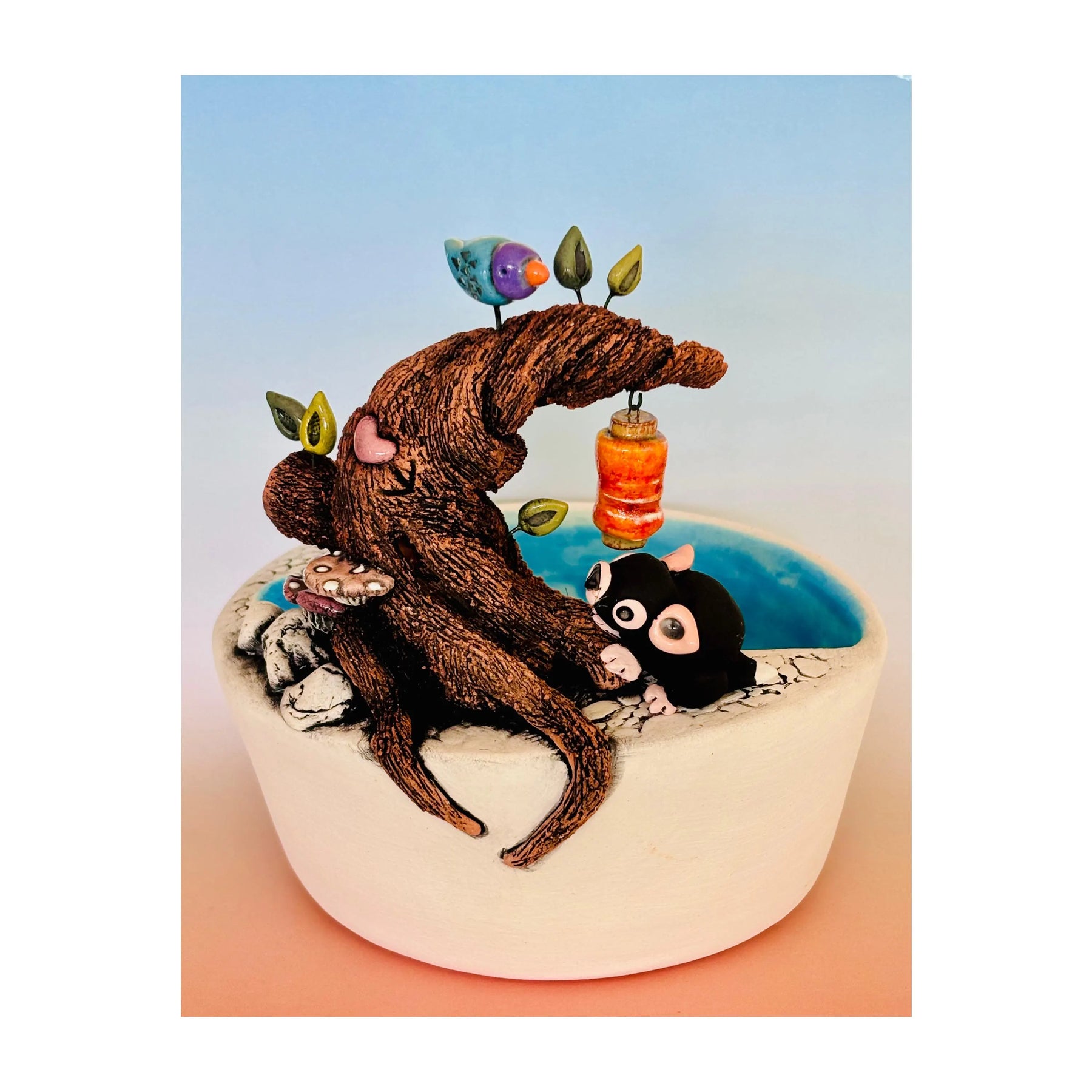 Handmade Earthenware Nature Scene Planter with a Tasmanian Devil