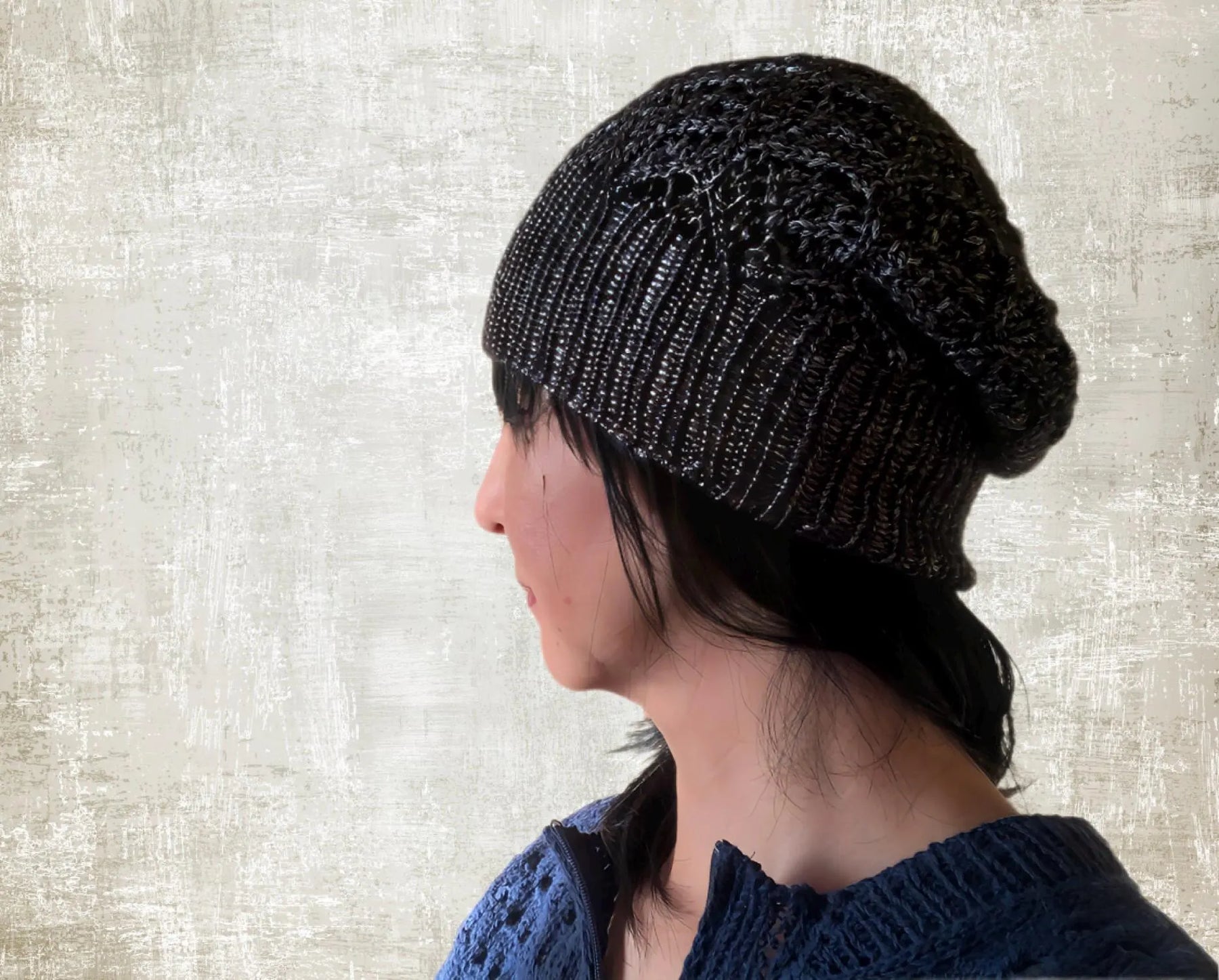 Hand knit Black Beanie Hat