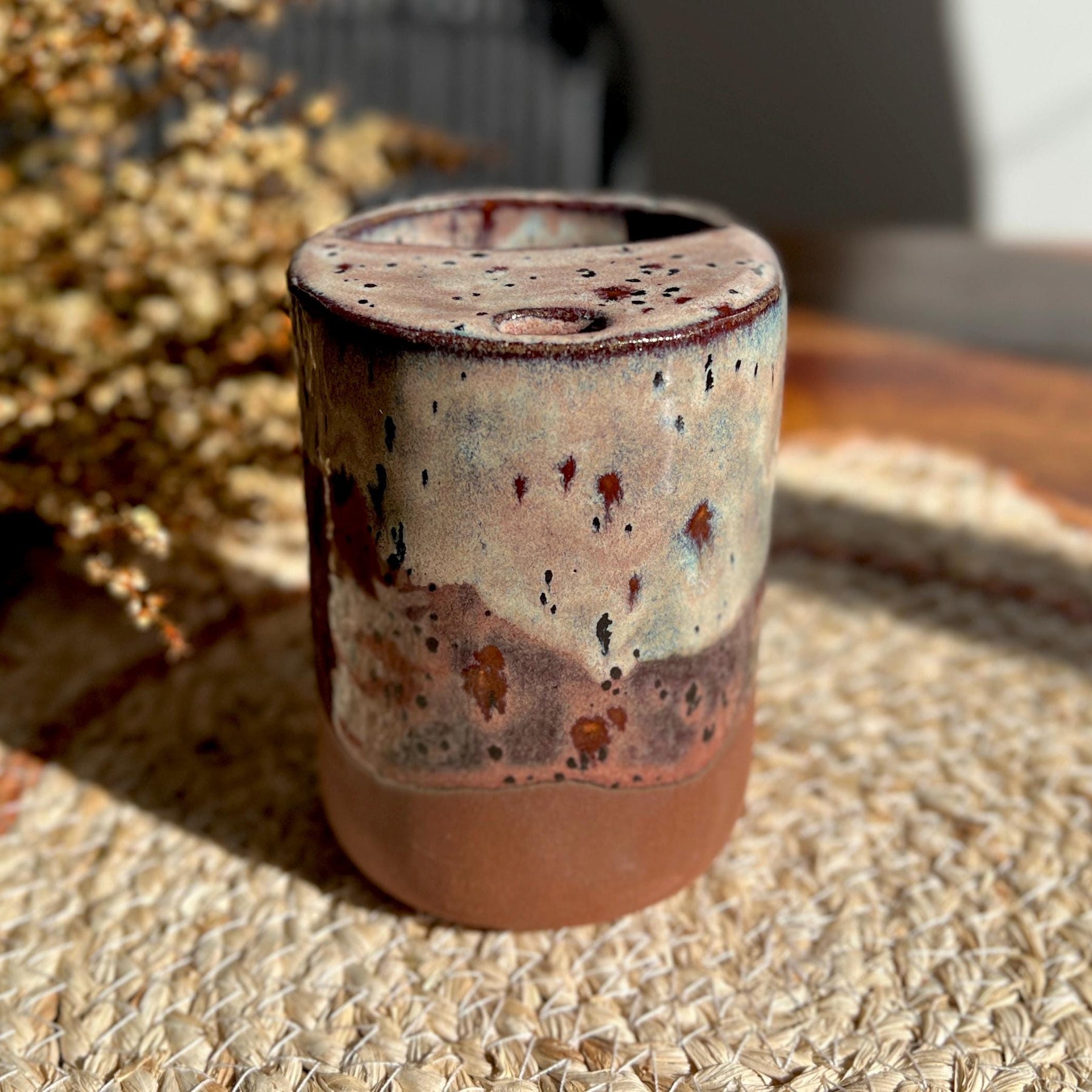 Handmade Stoneware Travel Mug – Dusty Plum Collection, Rustic Pottery Coffee Tumbler