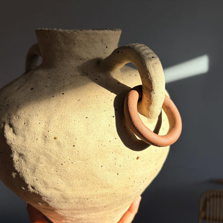 Handmade Ceramic Vase with Handles and Terracotta Rings – Textured Rustic Style