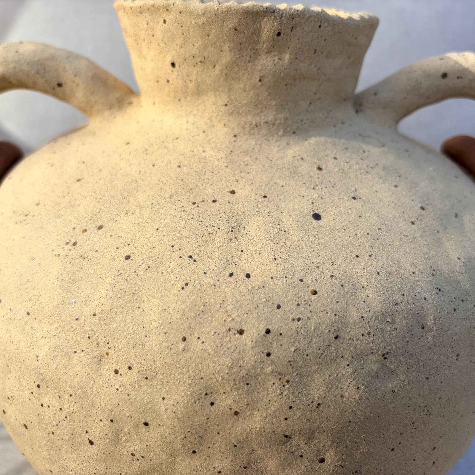 Handmade Ceramic Vase with Handles and Terracotta Rings – Textured Rustic Style