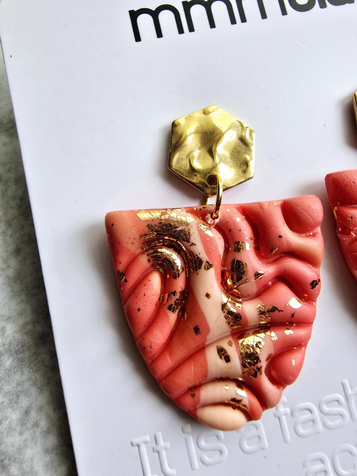 Coral Coloured Metallic Dangle Earrings