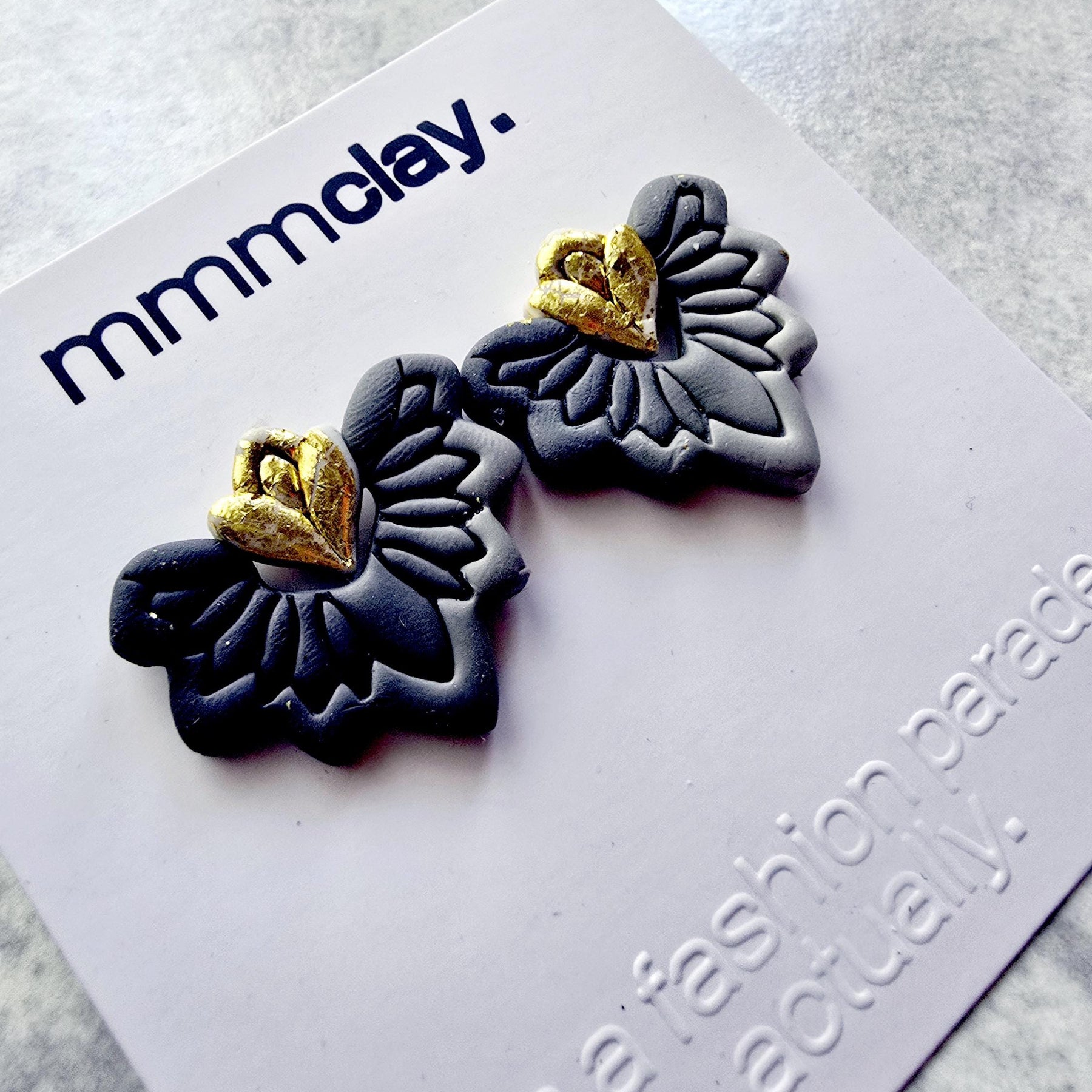Goth Black Flower Polymer Clay Studs