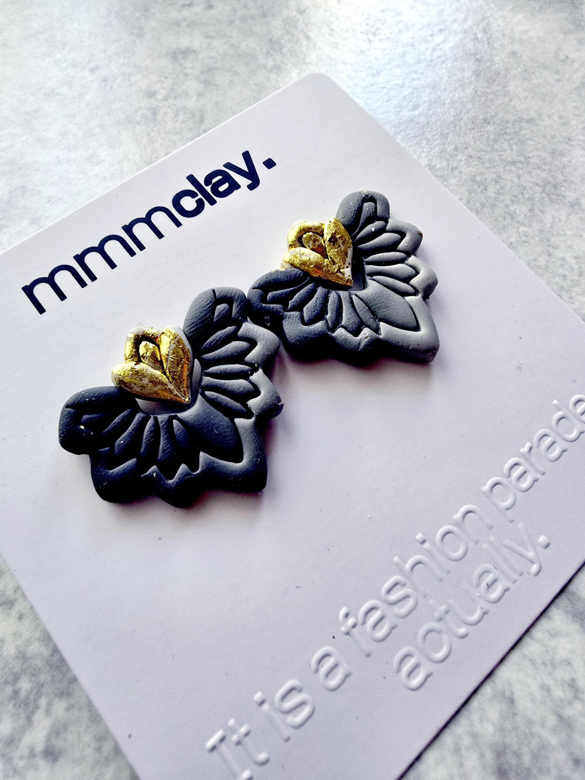 Goth Black Flower Polymer Clay Studs