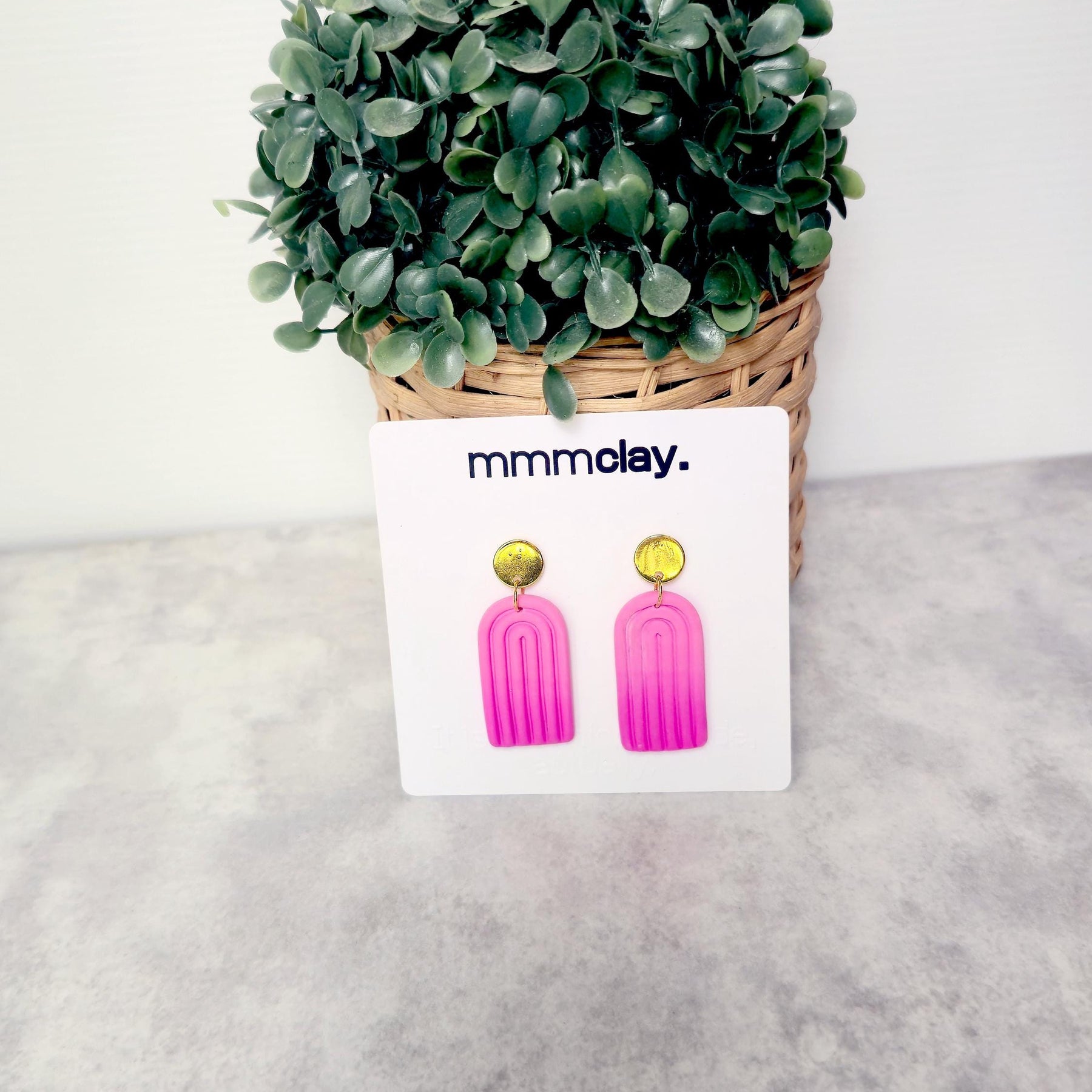 Hot Pink Polymer Clay Arch Earrings