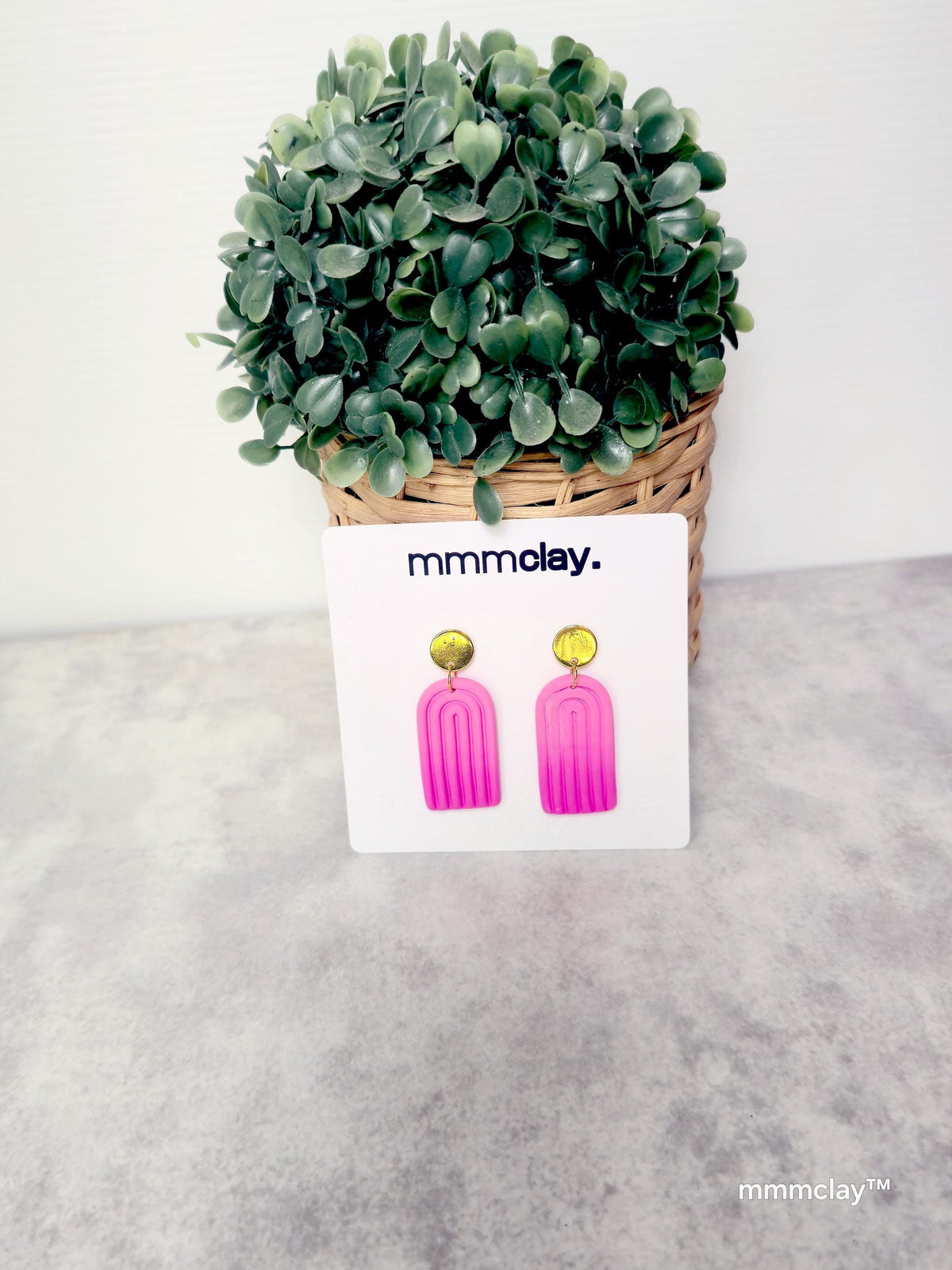 Hot Pink Polymer Clay Arch Earrings