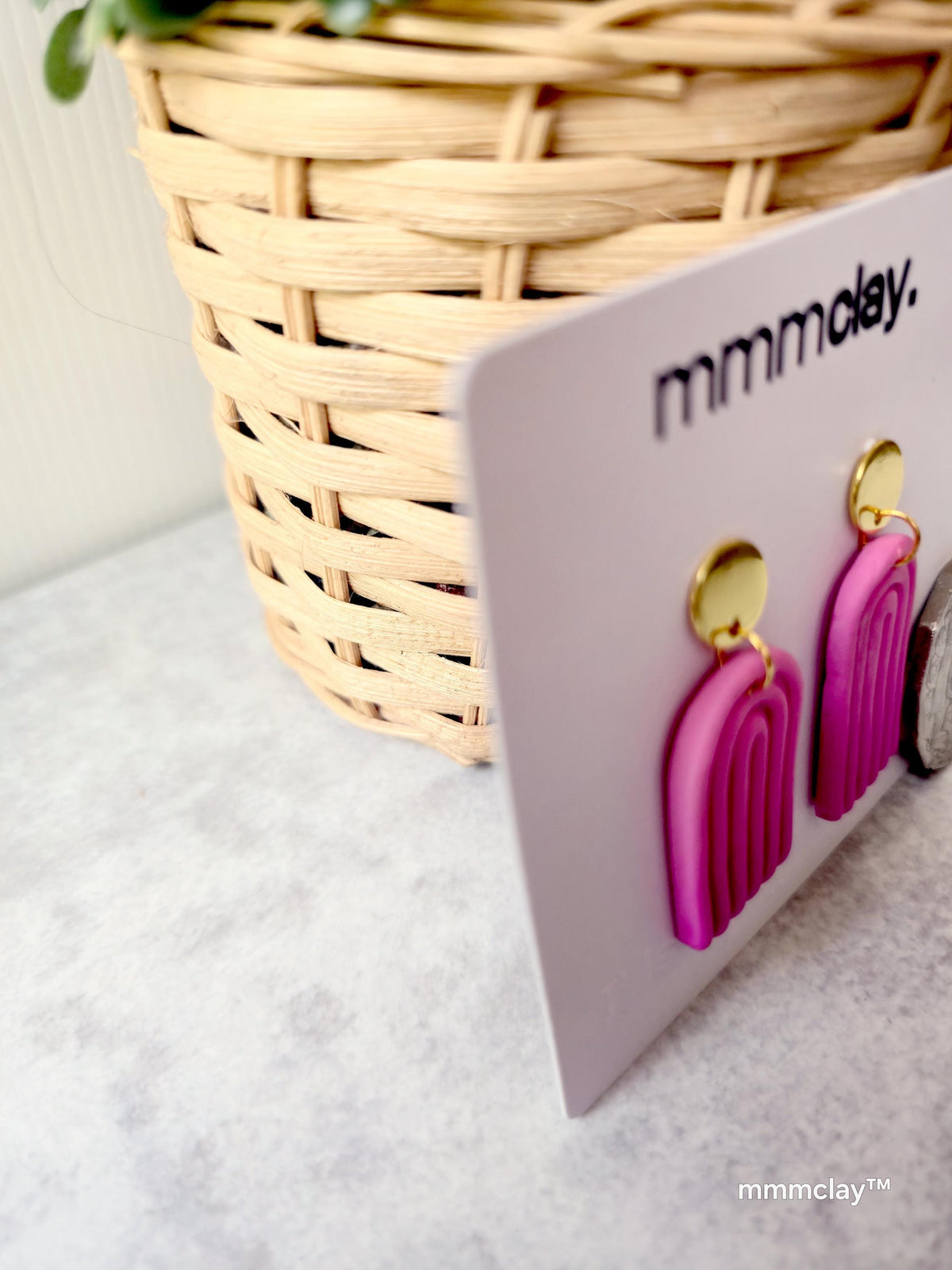 Hot Pink Polymer Clay Arch Earrings