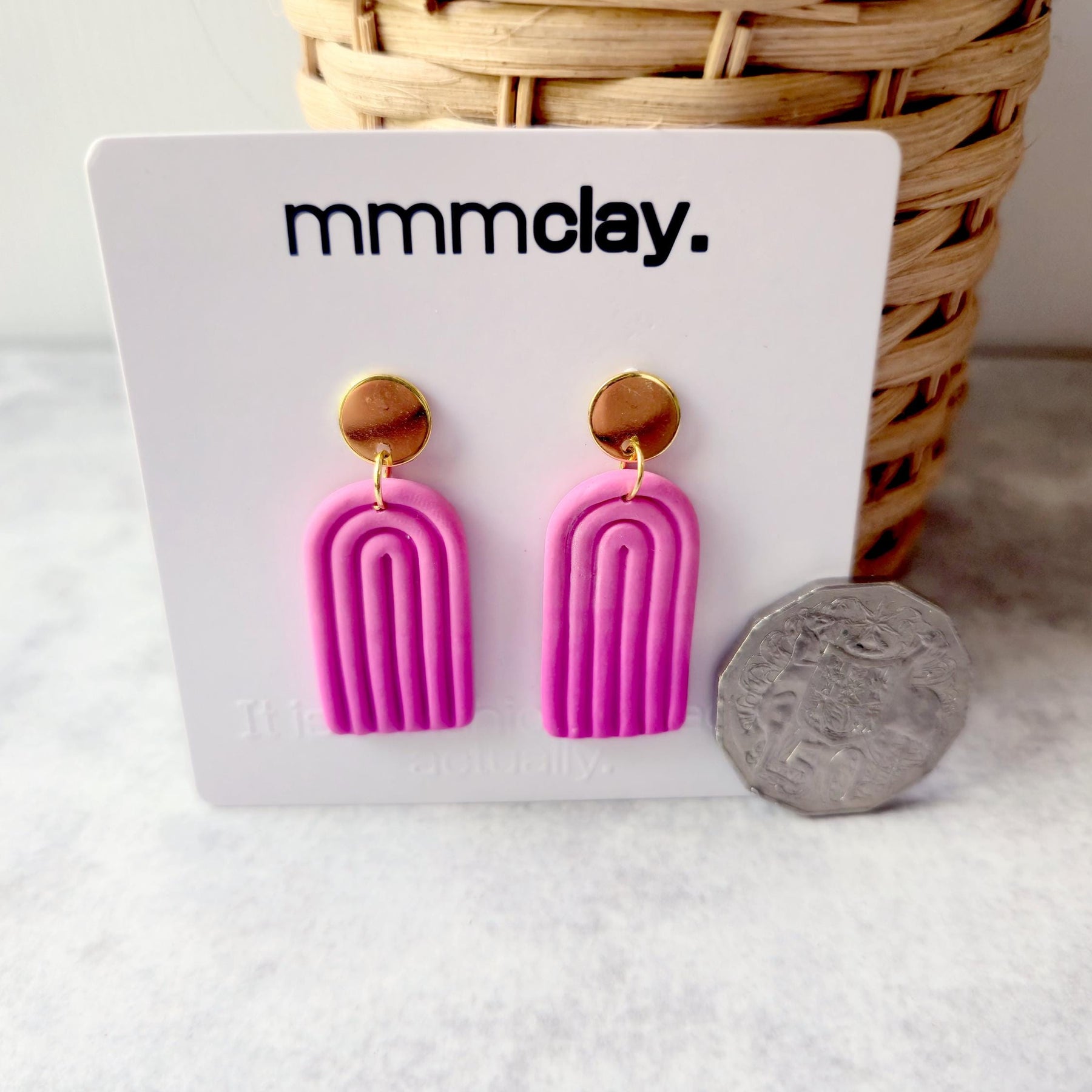 Hot Pink Polymer Clay Arch Earrings