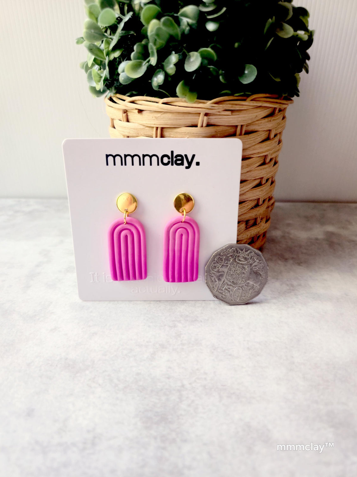 Hot Pink Polymer Clay Arch Earrings