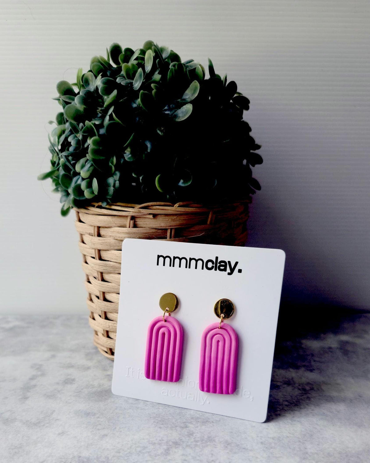 Hot Pink Polymer Clay Arch Earrings