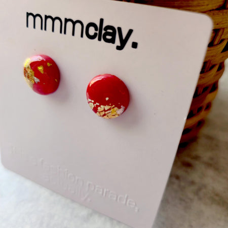 Shiny Red Studs | Polymer Clay Earrings