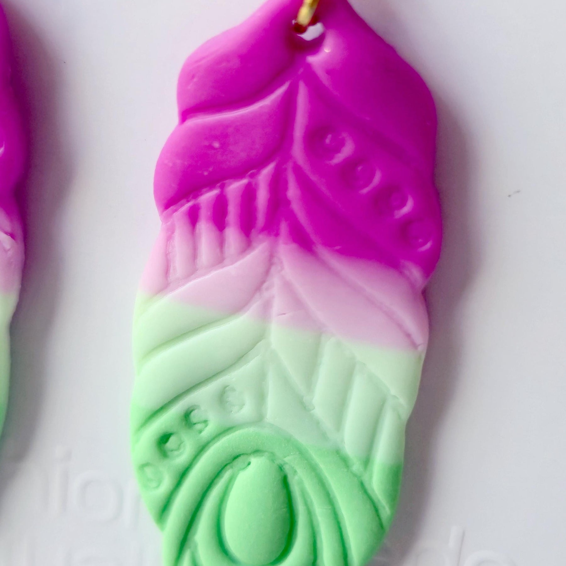 Mint & Neon Pink Polymer Clay Feather Earrings