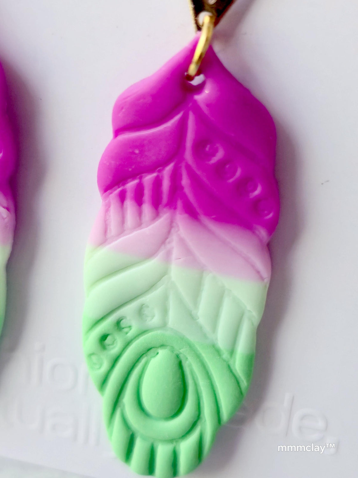 Mint & Neon Pink Polymer Clay Feather Earrings
