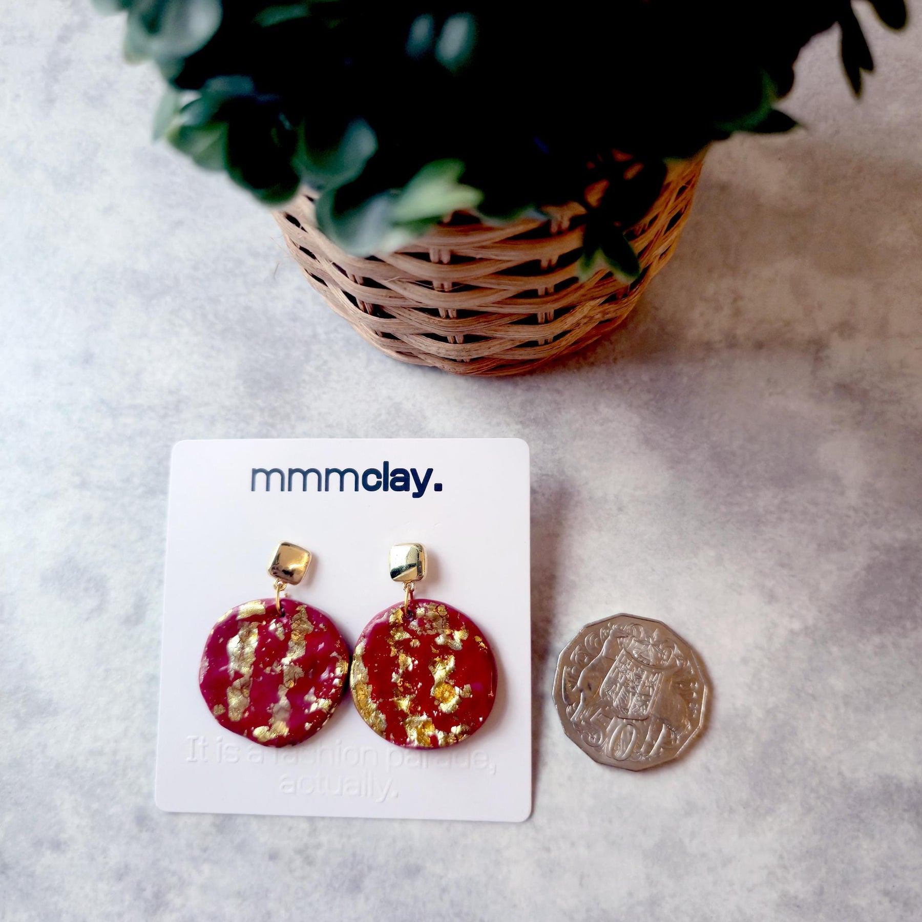 9K Gold Plated Round Crimson Drop Earrings