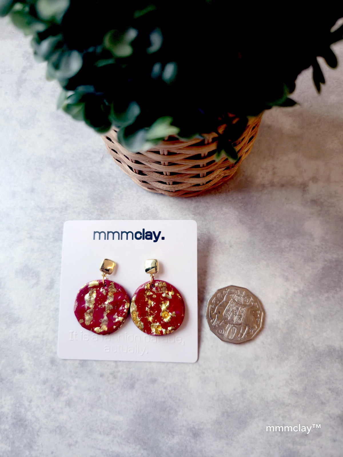 9K Gold Plated Round Crimson Drop Earrings