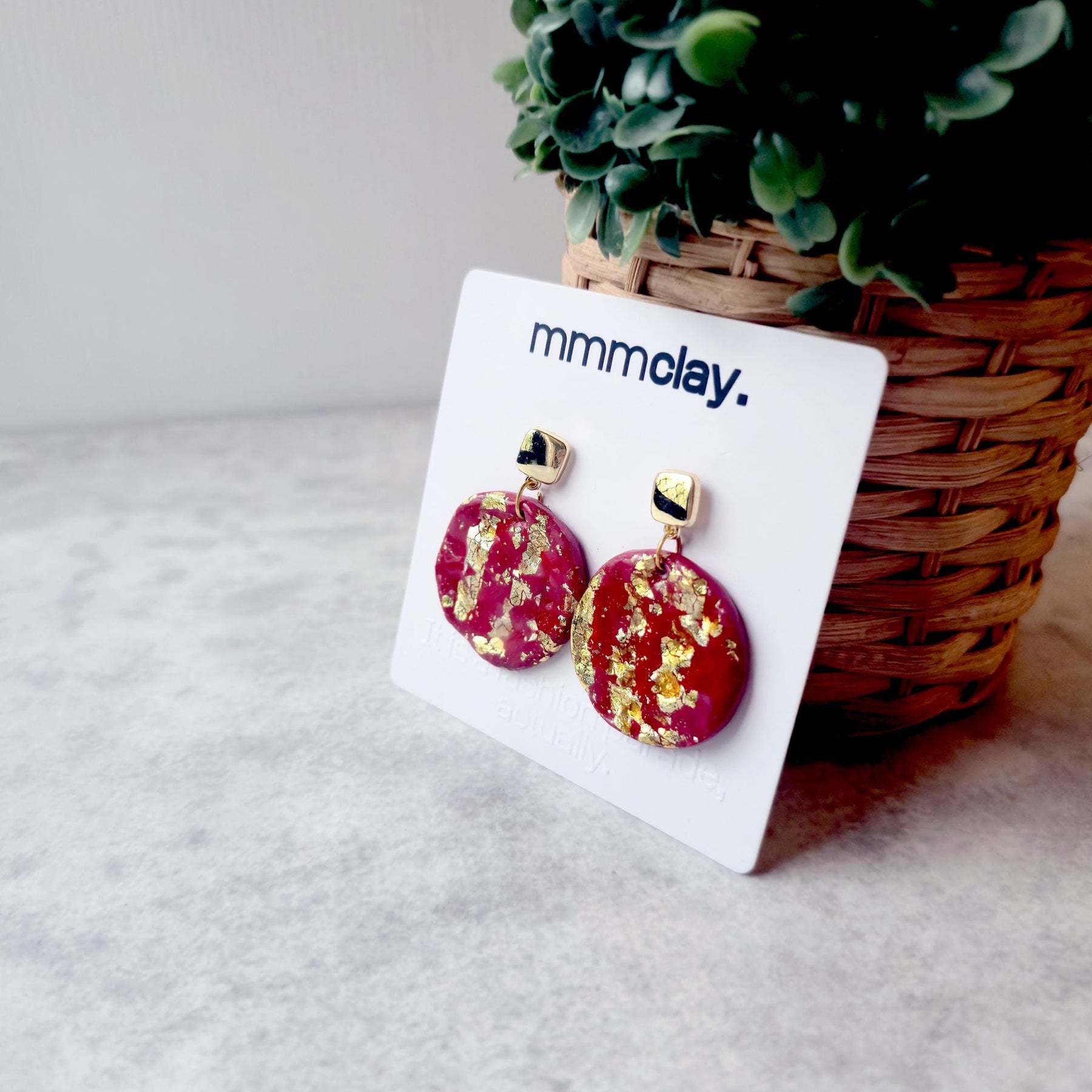 9K Gold Plated Round Crimson Drop Earrings