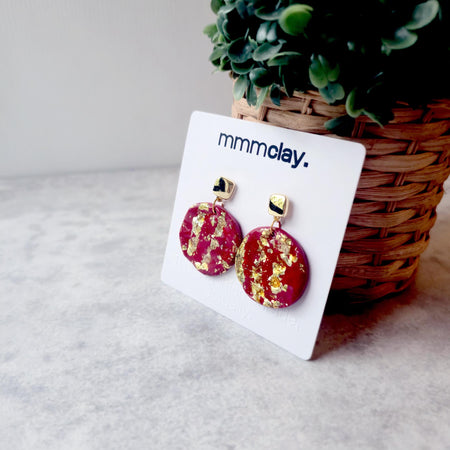 9K Gold Plated Round Crimson Drop Earrings