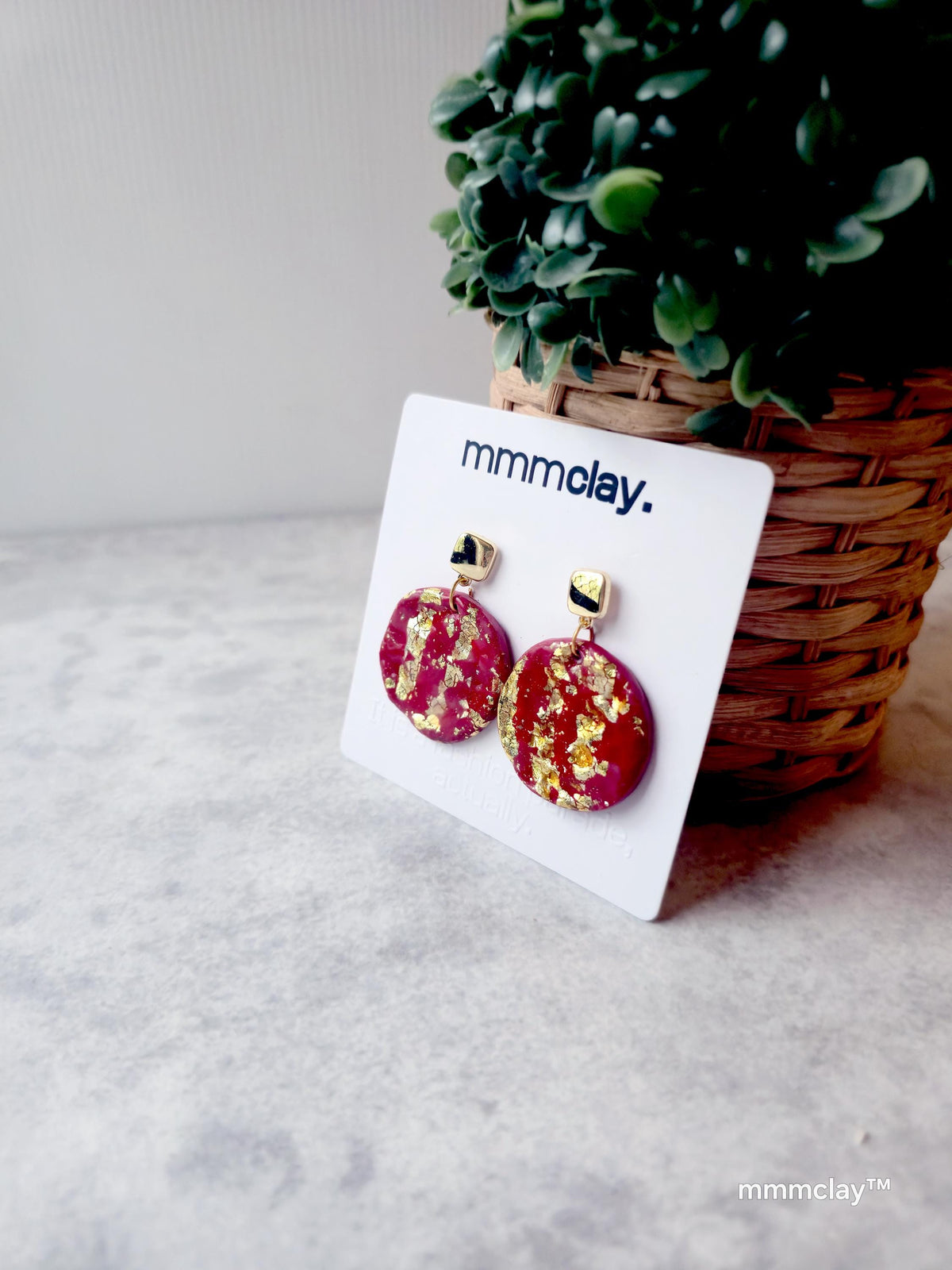 Red Christmas Polymer Clay Drop Earrings | 9K Gold Plated