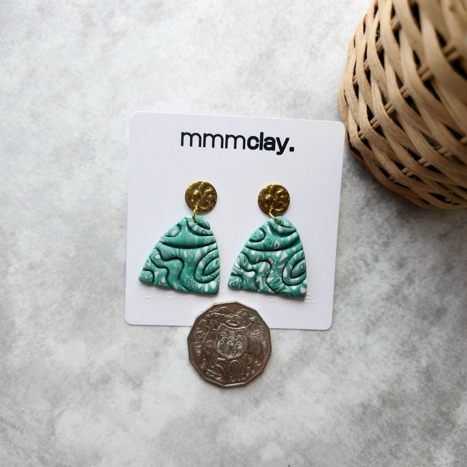Turquoise Marbled Polymer Clay Dome Earrings
