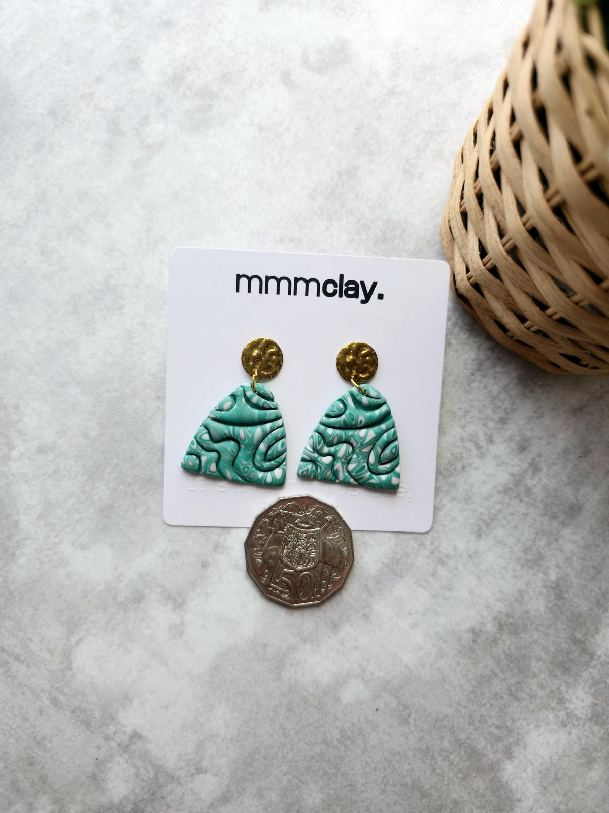Turquoise Marbled Polymer Clay Dome Earrings